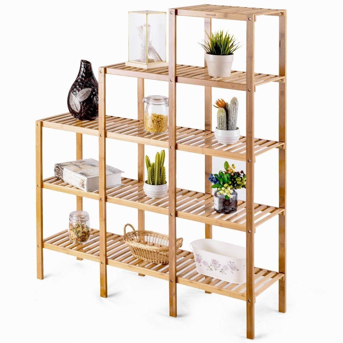 5-Tier Bamboo Wood Bookcase - Versatile Storage Shelf for Books, Plants & Home Decor | Perfect for Living Room, Bedroom & Office Organization