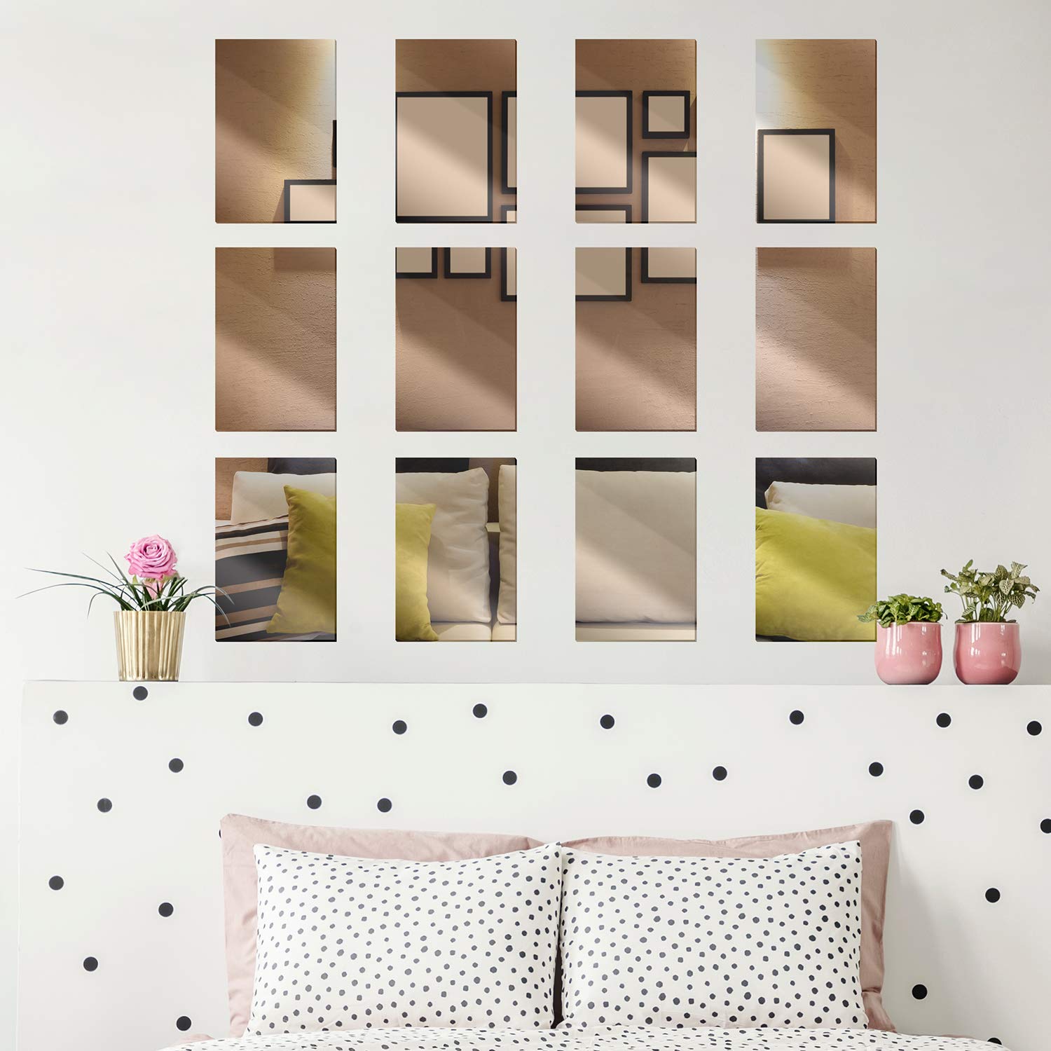 Elcoho 6 Pack Flexible Plastic Mirror Sheets - Self Adhesive Silver Mirror Tiles for Wall Decor, DIY Crafts, Classroom Education & Home Improvement Projects (12