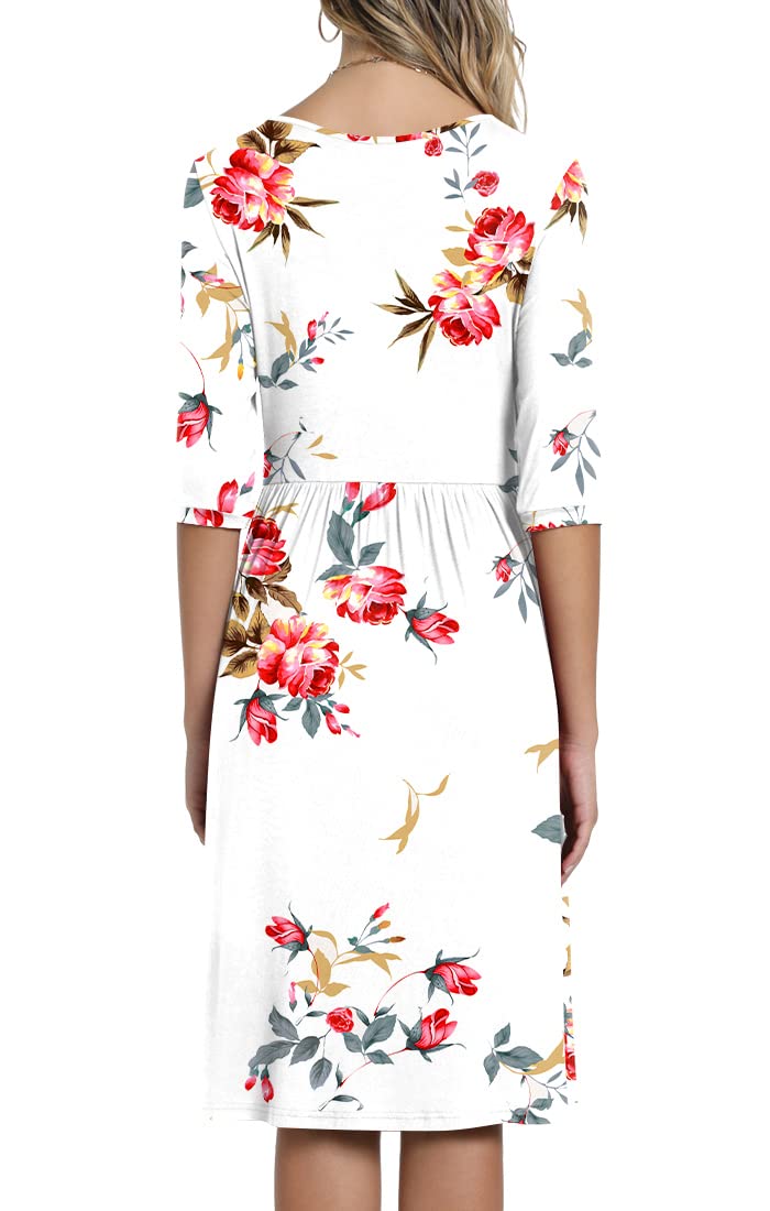 CATHY Women's 3/4 Sleeve High Waist Midi Dress with Pockets - Casual Round Neck Flowy Dress for Spring/Summer 2025 | Perfect for Office, Date Night & Brunch Outfits