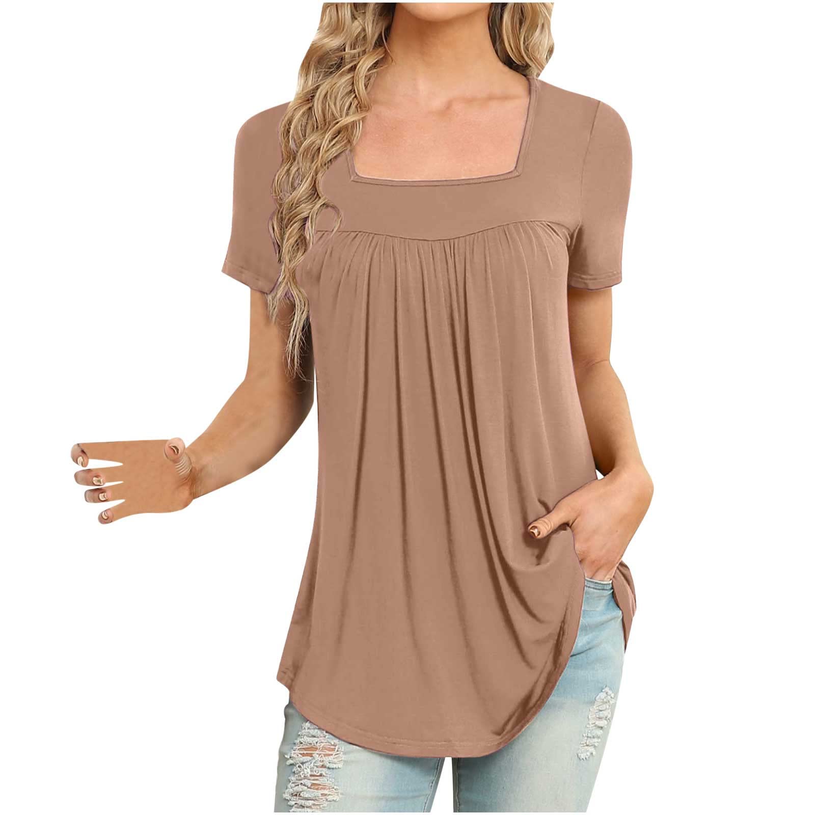 Women's Loose Fit Square Neck Tunic Tops - Short Sleeve Casual Blouse in Solid Colors | Perfect for Summer Outfits, Office Wear & Weekend Relaxation