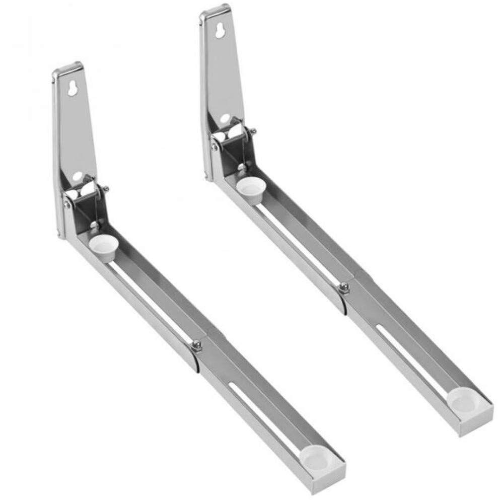 2 Pack Stainless Steel Microwave Oven Wall Mount Bracket - Foldable & Adjustable Kitchen Shelf Rack for Space Saving Storage - Durable Silver Support Frame for Microwave, Spices & Kitchen Supplies - Perfect for Small Kitchens, Apartments & RVs