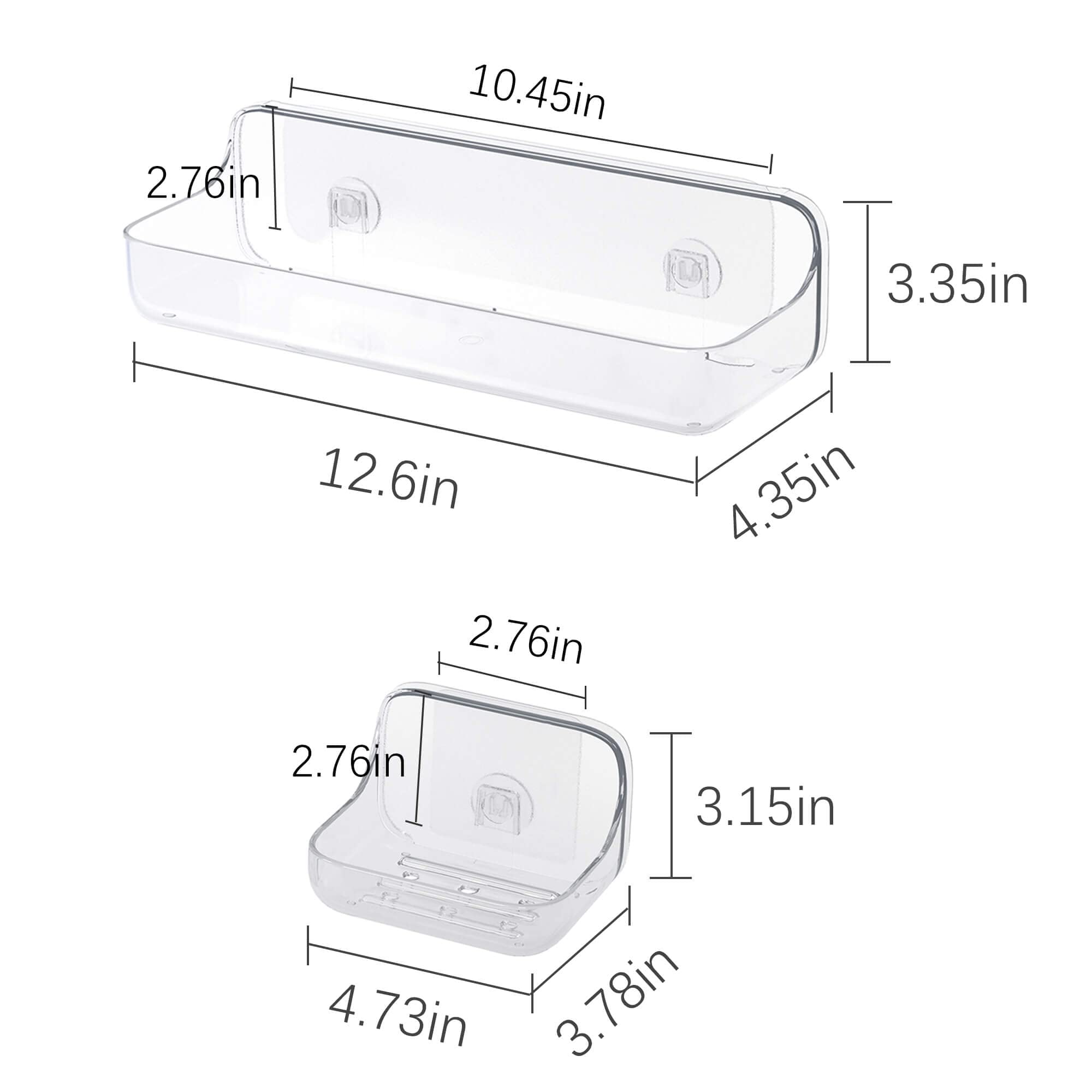 TZAMLI Adhesive Shower Caddy with Soap Dish - 3 Pack Clear Plastic Wall Mounted Bathroom Organizer Shelf for Shampoo, Conditioner & Soap Storage - Perfect for Small Bathrooms, Apartments & Dorm Showers