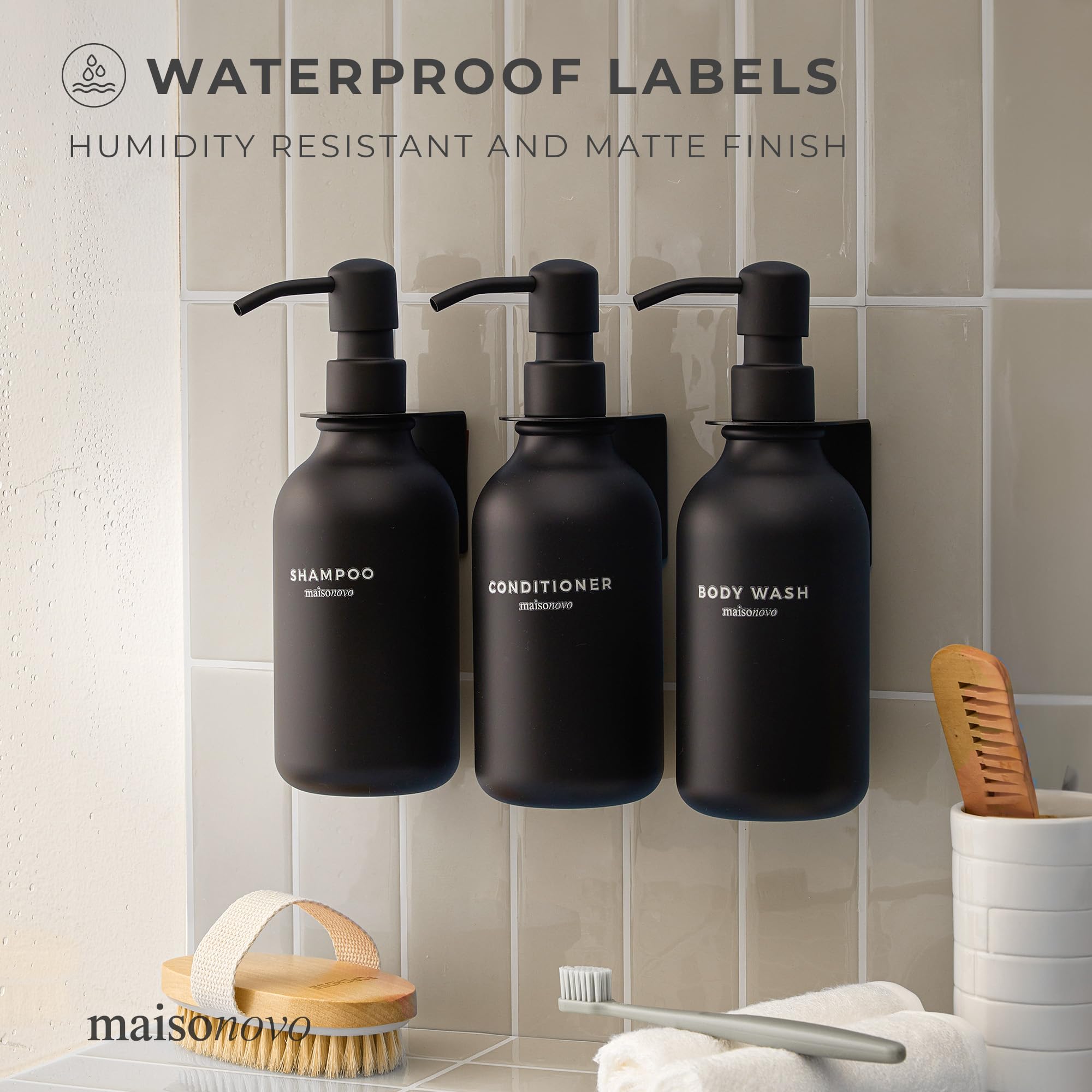 MaisoNovo Waterproof Labels for Bottles - 12pc Assorted Decal Stickers for Water Bottles, Jars & Containers | Perfect for School, Office & Home Organization