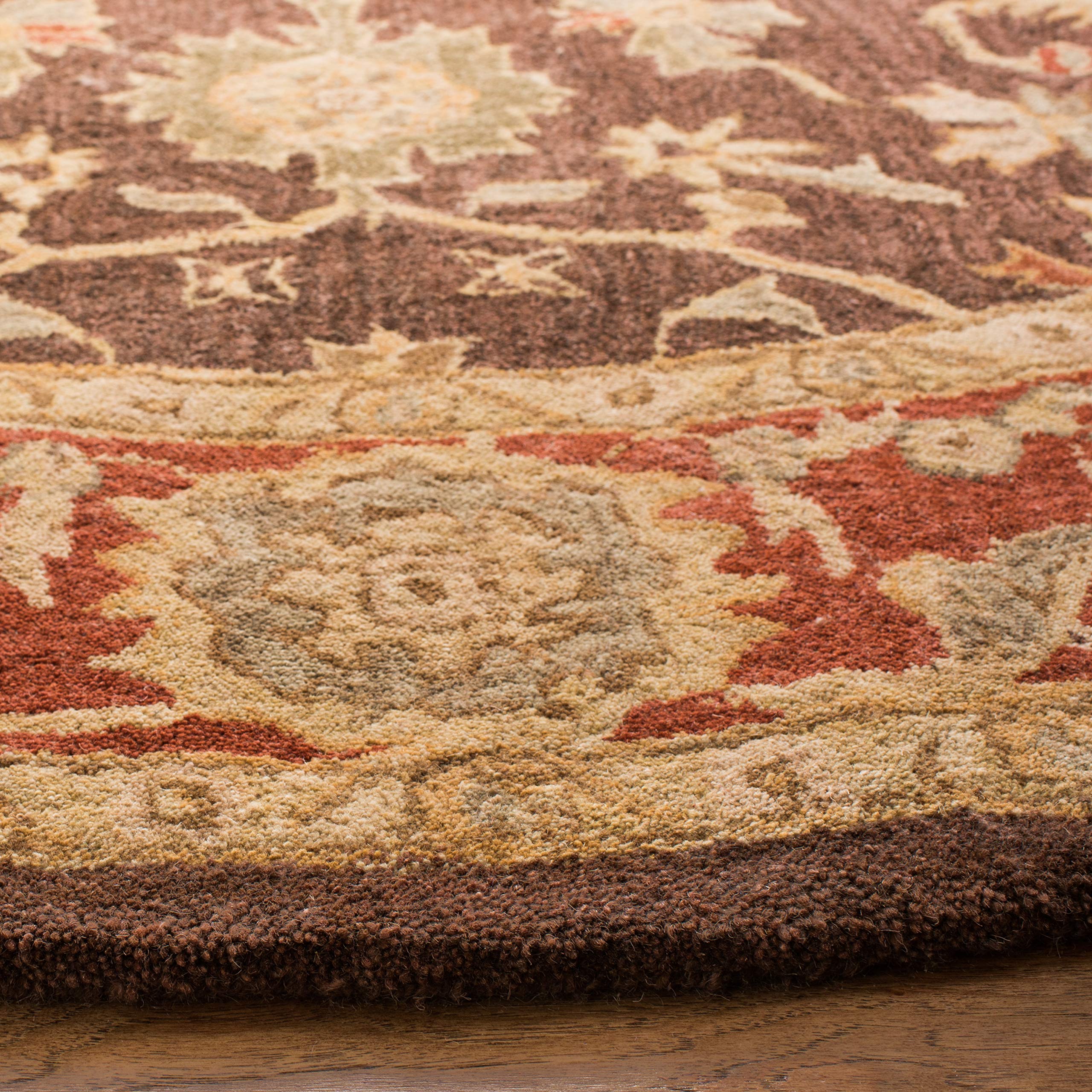 SAFAVIEH Anatolia Collection 4' Round Olive/Rust AN554A Handmade Traditional Oriental Premium Wool Area Rug - Perfect for Living Room, Bedroom & Home Decor