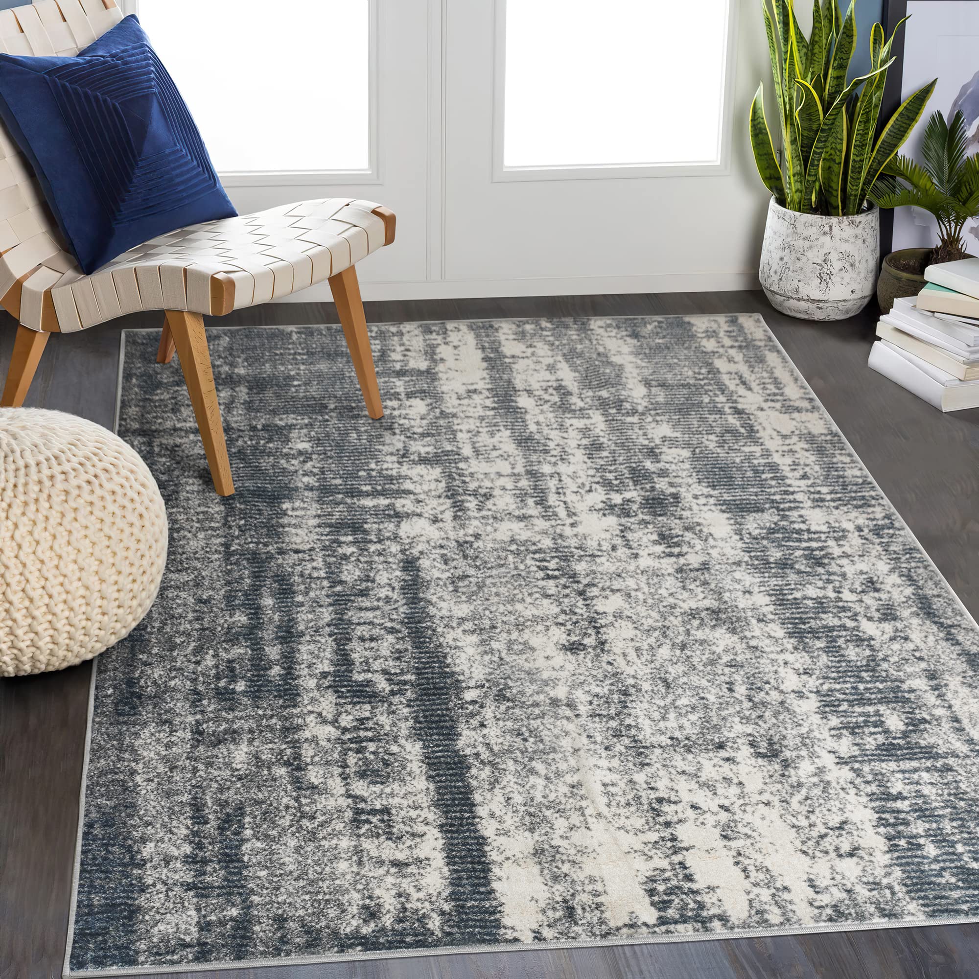 Art&Tuft Washable 5x7 Abstract Area Rug with Anti-Slip Backing - Stain Resistant & Machine Washable - Foldable Living Room Rug (TPR17-Grey, 5'x7') - Perfect for Modern Homes, Bedrooms & High-Traffic Areas