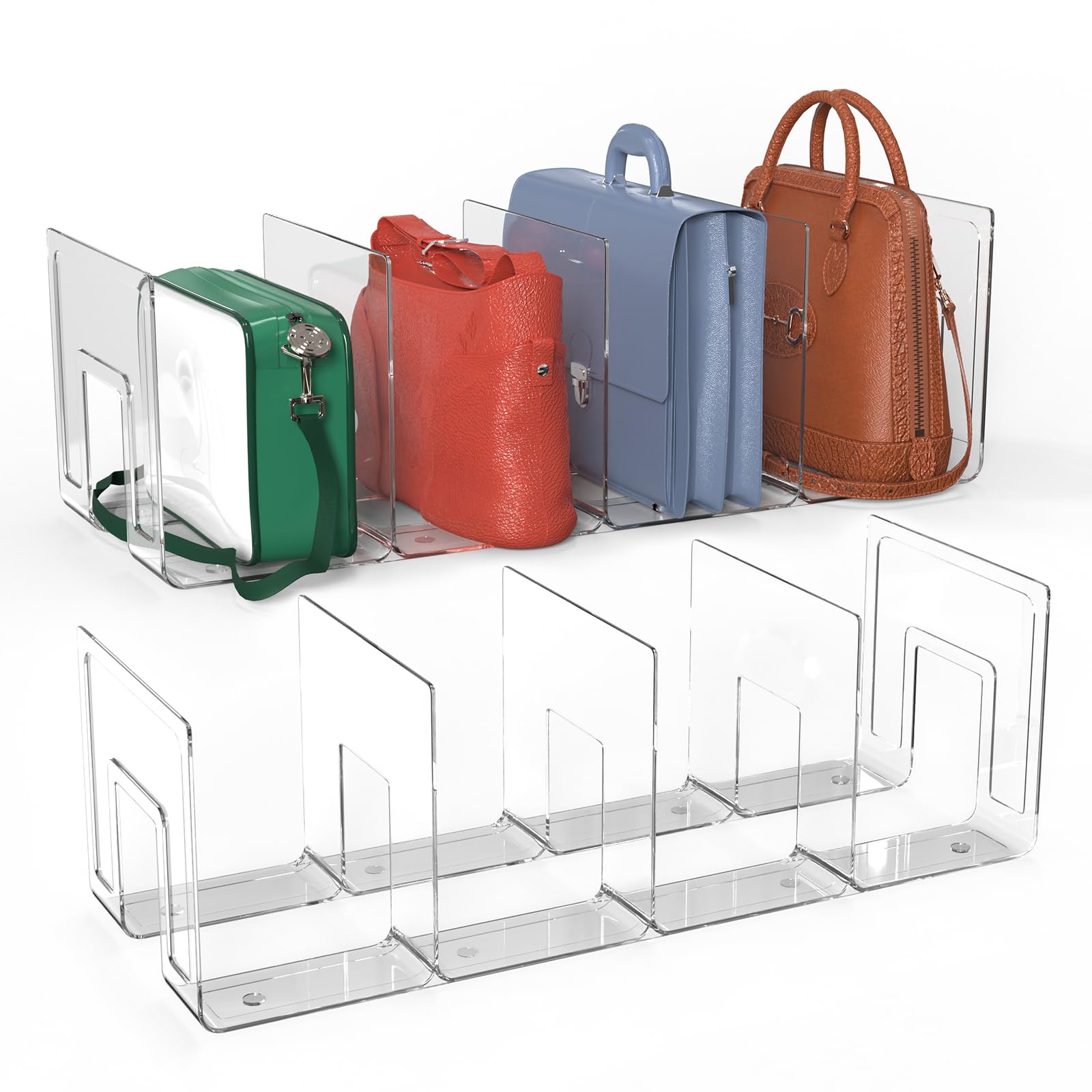 2PCS Clear Adjustable Purse Organizers - Plastic Handbag Storage Shelf & Clutch Dividers for Closet, Cabinet & Bedroom Organization | Keep Purses Upright & Save Space | Perfect for Handbag Display, Travel Storage & Wardrobe Organization