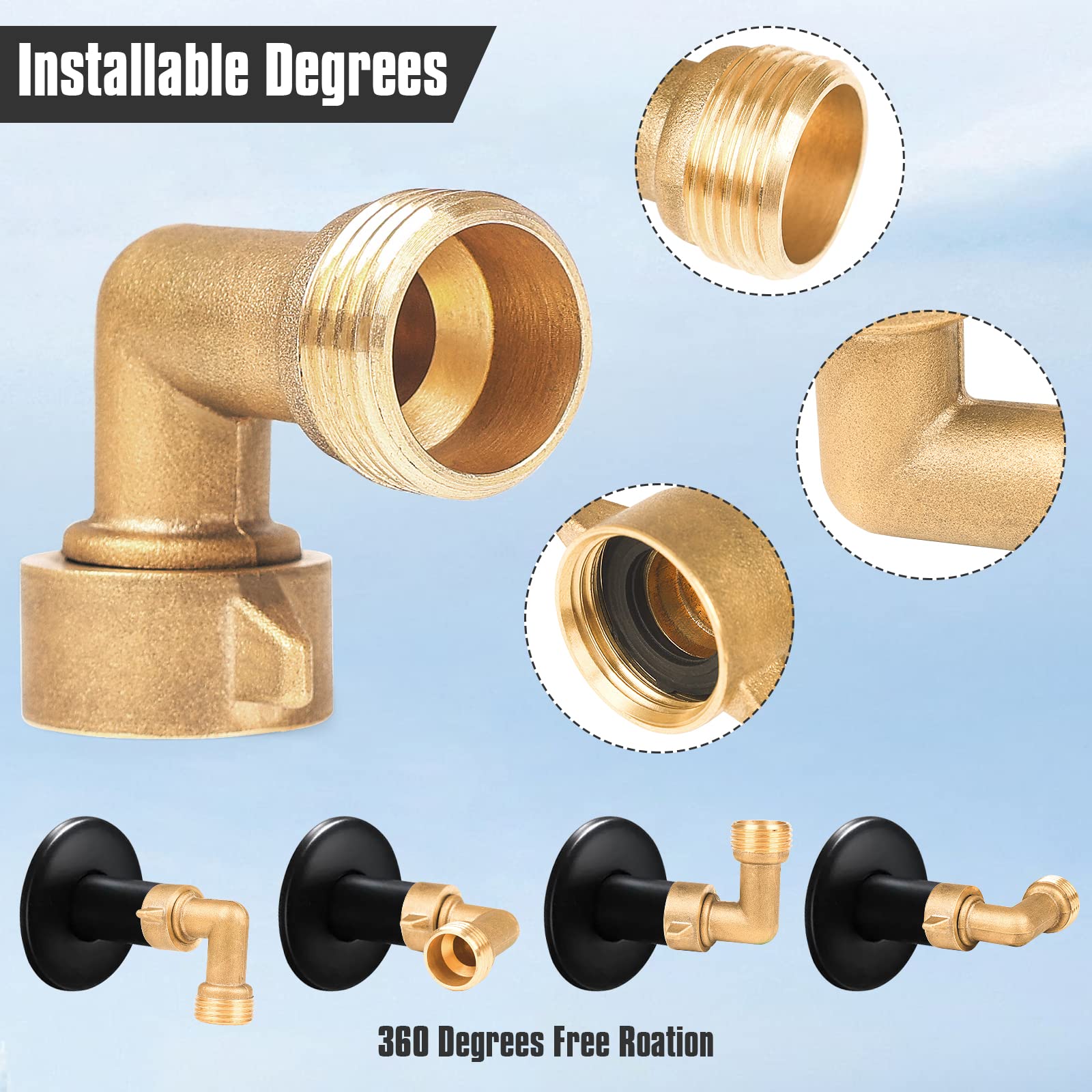 90 Degree Brass Hose Elbow 2 Pack - RV & Garden Water Fittings for Outdoor Faucets