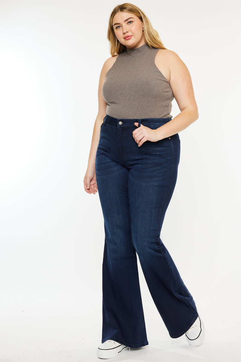 Anna Mid Rise Flare Jeans for Women - Plus Size Stretch Denim Pants with Comfortable Fit - Perfect for Casual Wear, Office and Date Nights