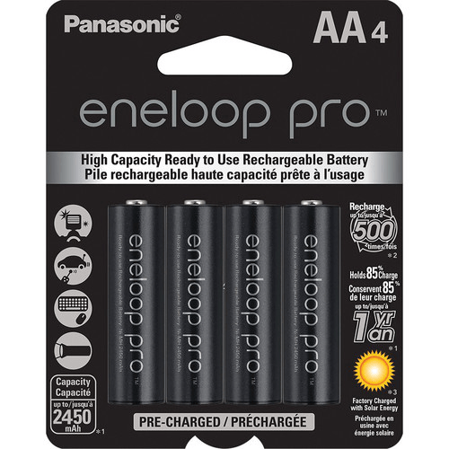 Panasonic Eneloop Pro AA Rechargeable Batteries (4 Pack) - High Capacity 2500mAh, Pre-Charged, Long Lasting Power for Digital Cameras, Flashlights, Gaming Controllers & More