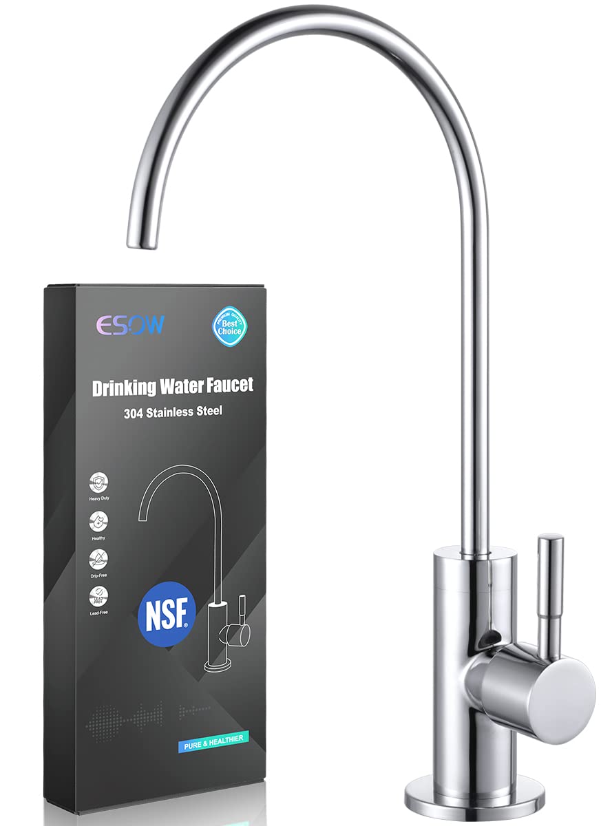 ESOW 100% Lead-Free Drinking Water Faucet - SUS304 Polished Chrome Water Filter Faucet for Kitchen Sink | Compatible with Reverse Osmosis & Water Filtration Systems | Non-Air Gap Design | Perfect for Clean Drinking Water & Cooking Needs