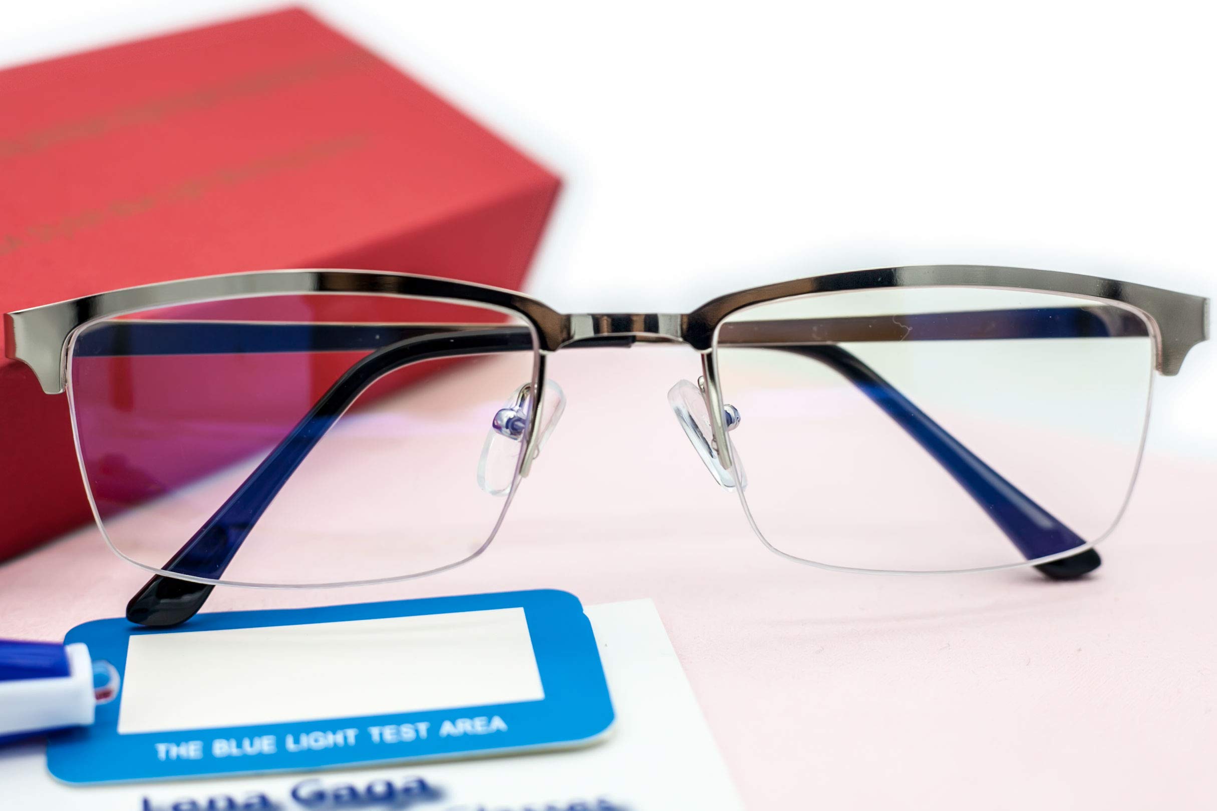 Blue Light Blocking Glasses for Men - Lena Gaga Semi-Rimless Metal Frame Computer Glasses | Reduce Eye Strain for Gaming, Office Work & Screen Time
