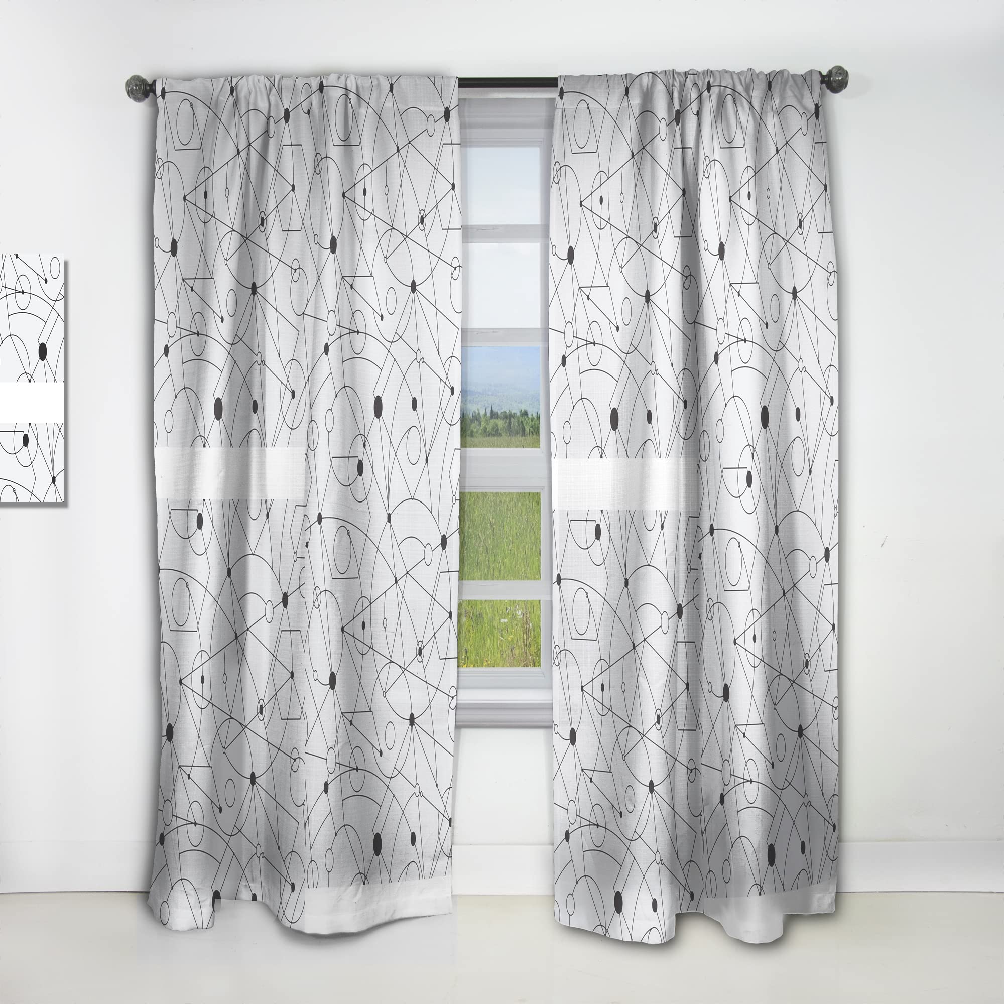 DesignQ Retro Geometric Grid III Thermal Insulated Curtains - Single Panel 52x63 Inches - Blackout Drapes for Bedroom & Living Room - Perfect for Home Decor, Privacy & Energy Efficiency
