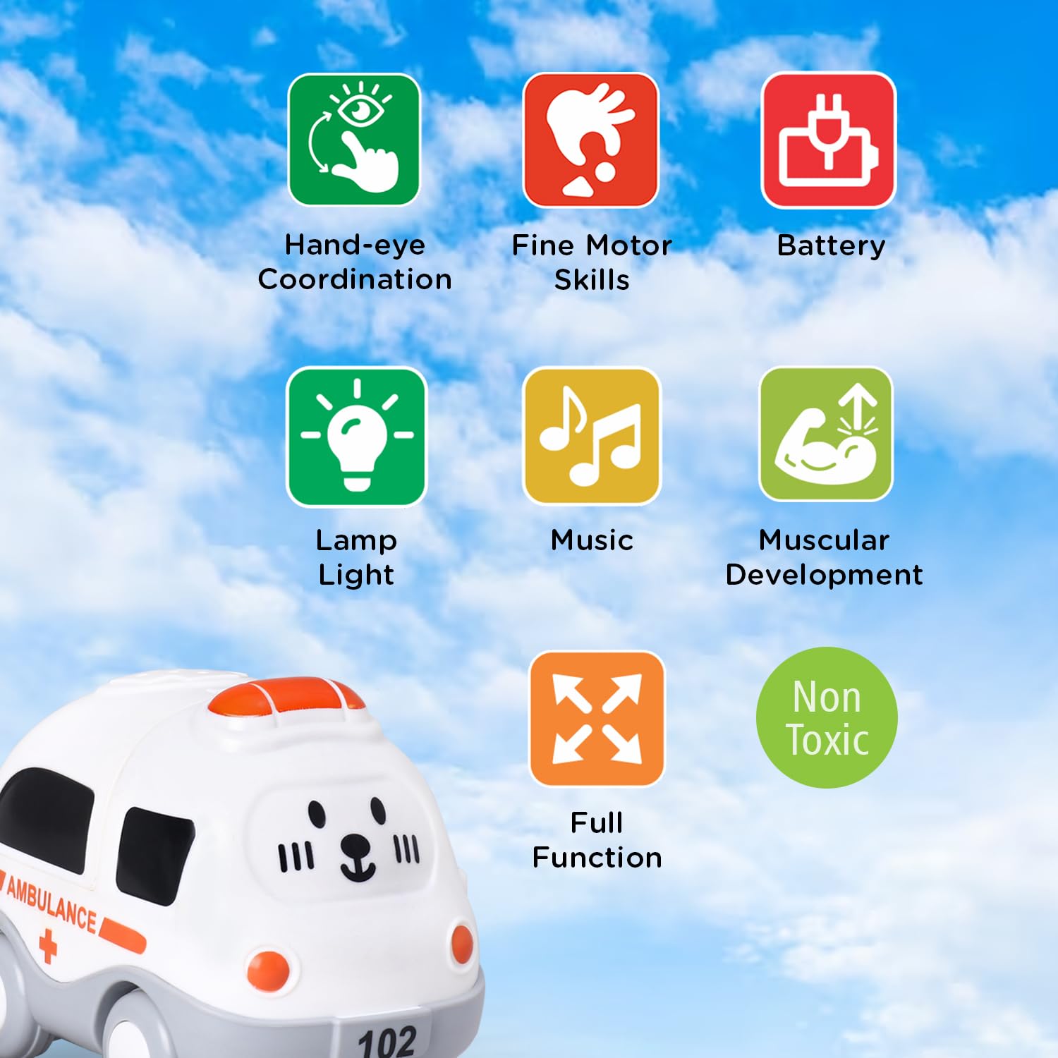 Premium Friction-Powered Ambulance Toy Car for Kids - BIS Certified Safe & Durable White Emergency Vehicle | Perfect for Imaginative Play, Role-Playing Games & Early Learning Development
