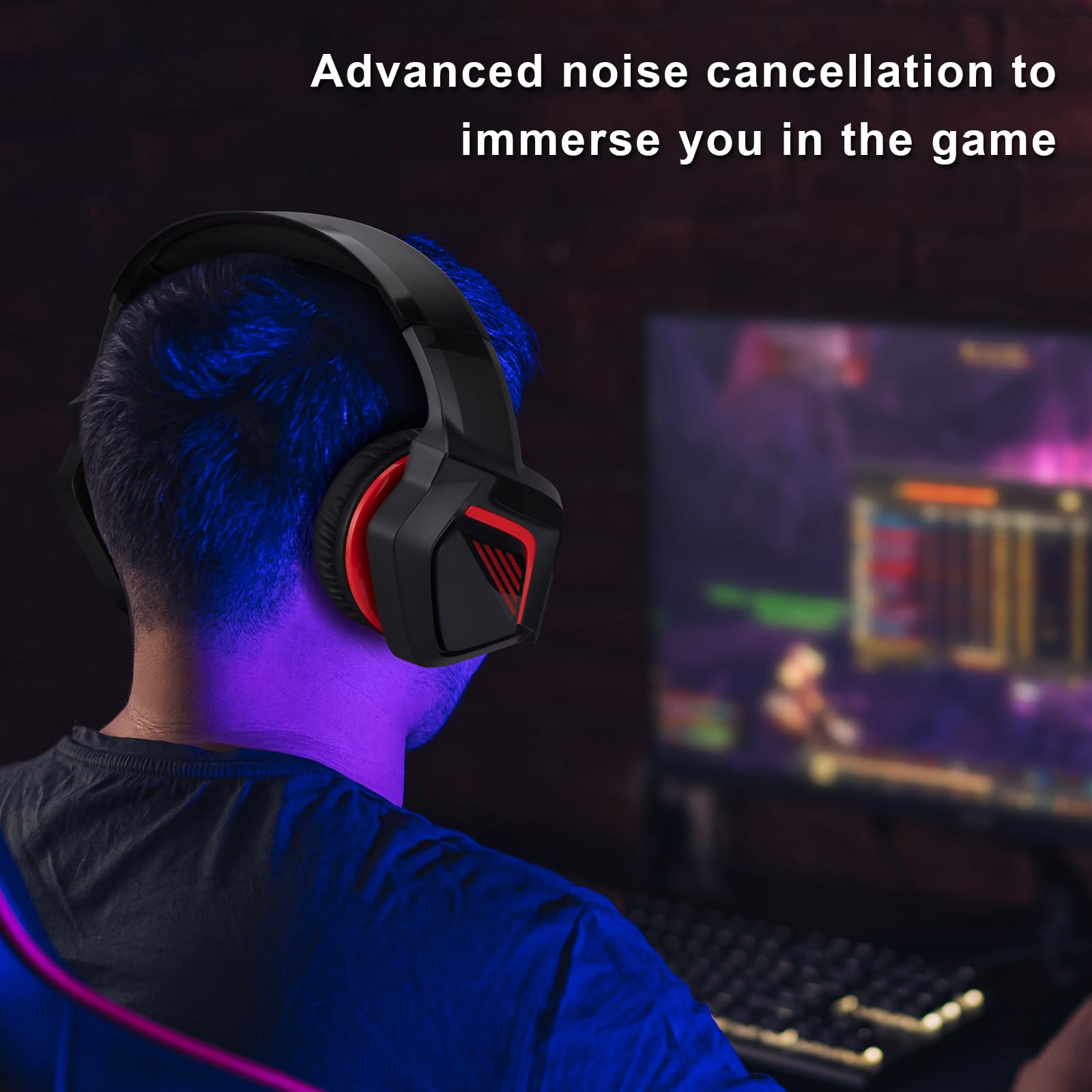 Stereo Wired Gaming Headset with Mic for PS4, PS5, Xbox One, PC, Laptop & Tablet - Over-Ear 3.5mm Headphones with Bass Surround & Soft Memory Earmuffs (Red & Black) - Perfect for Gaming, Streaming & Online Meetings