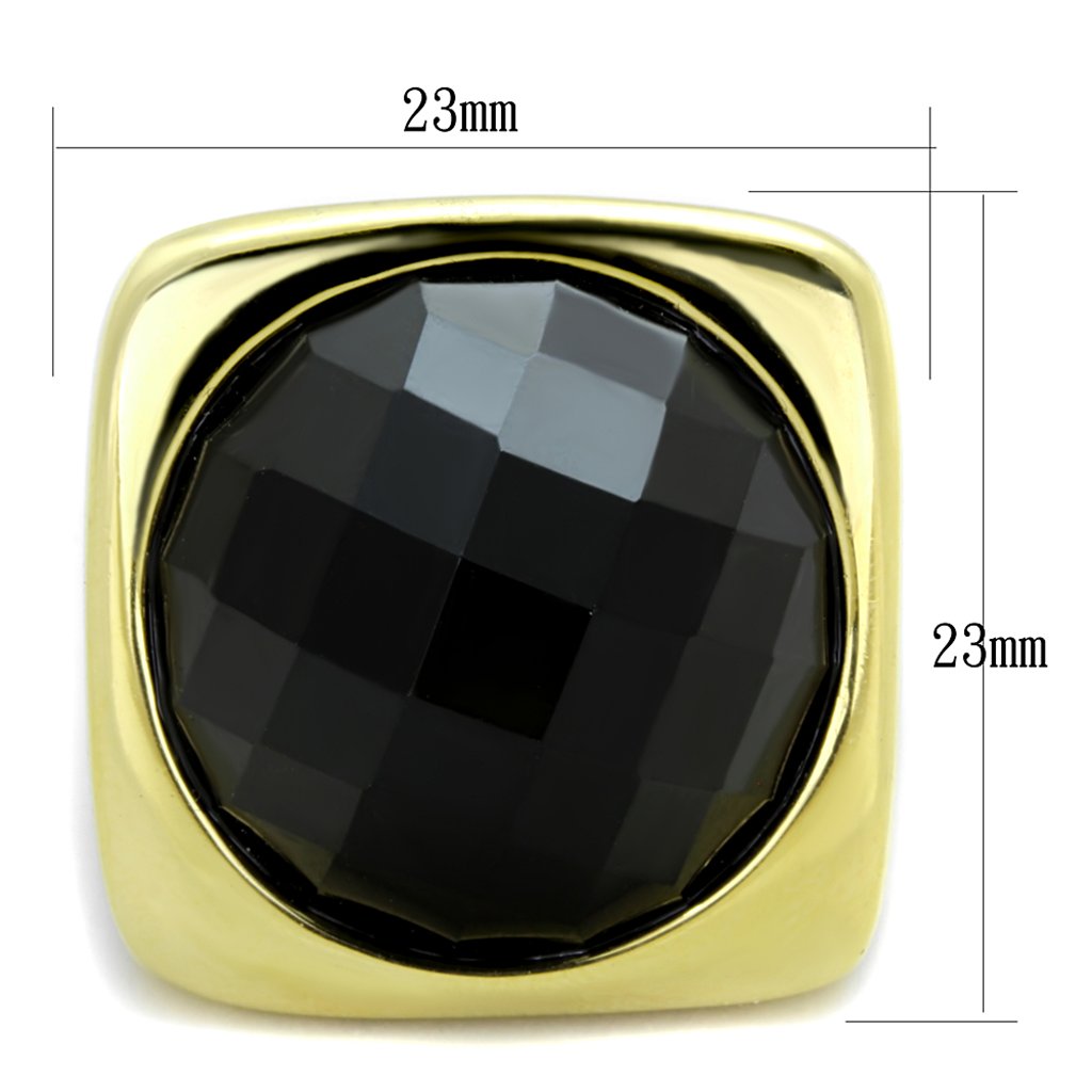 Stylish Round Black Stone IP Gold Cocktail Ring for Women - Elegant Evening Party Jewelry Gift