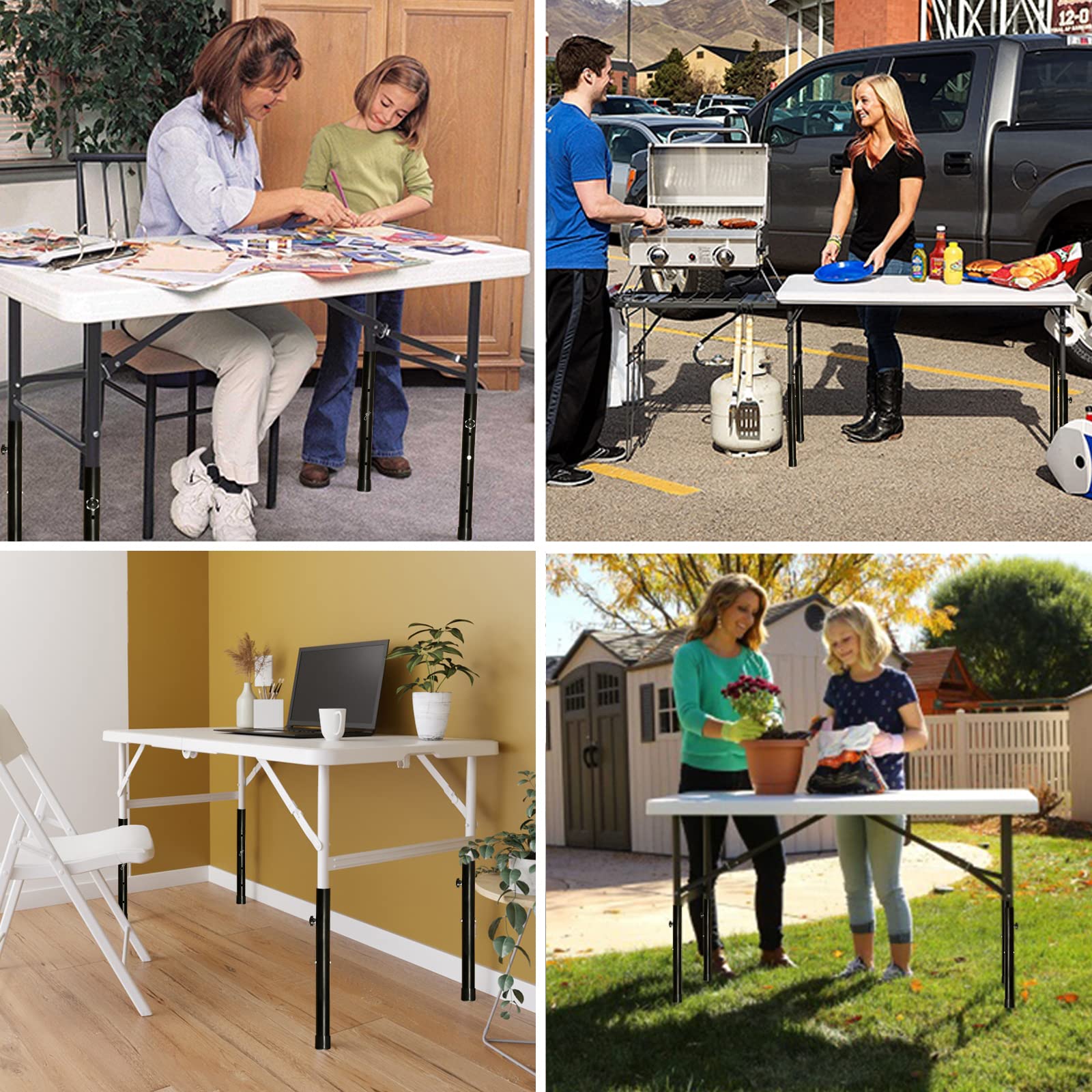 Heavy Duty Adjustable Steel Table Leg Extenders for Folding Tables - Compatible with Straight & Bent Legs - Raise Table Height Perfect for Dining, Workstations & Crafting Tables