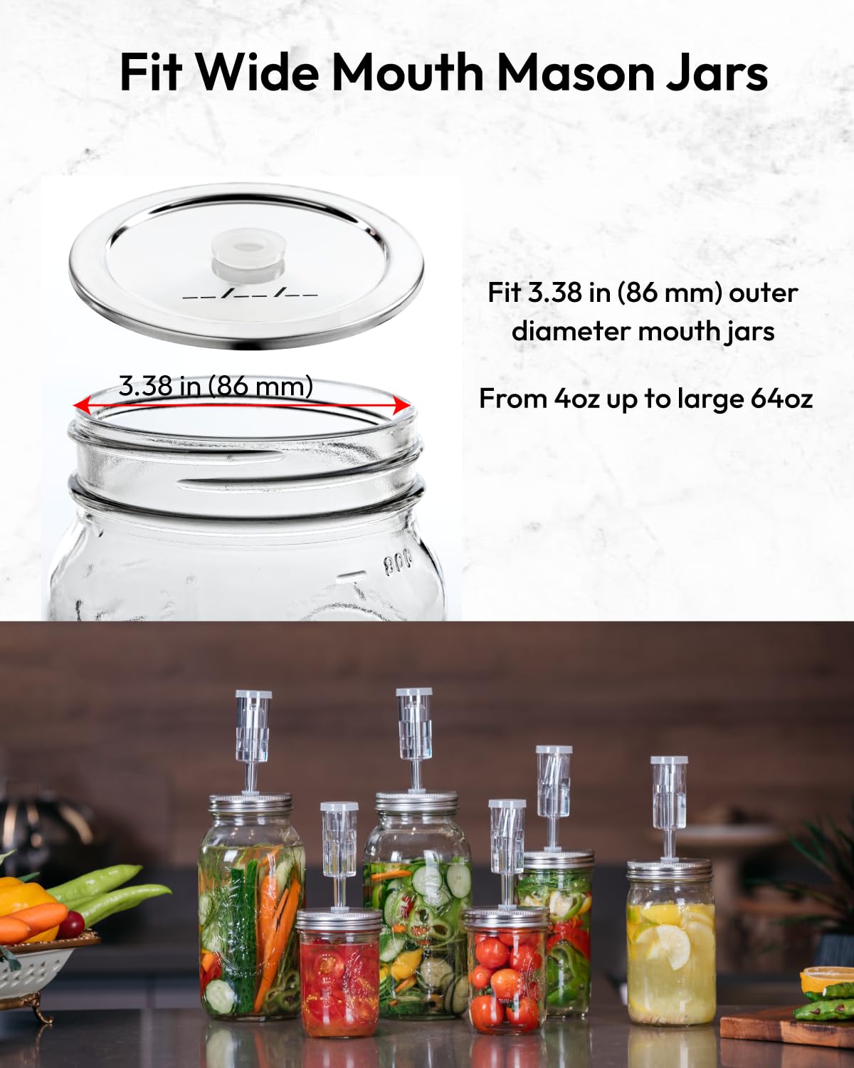 Jillmo 6-Pack Wide Mouth Mason Jar Fermentation Lids Kit - BPA-Free Airlock Lids for Pickling, Fermenting Vegetables & Kombucha - Perfect for Home Brewing, Canning & Food Preservation (Jars Not Included)