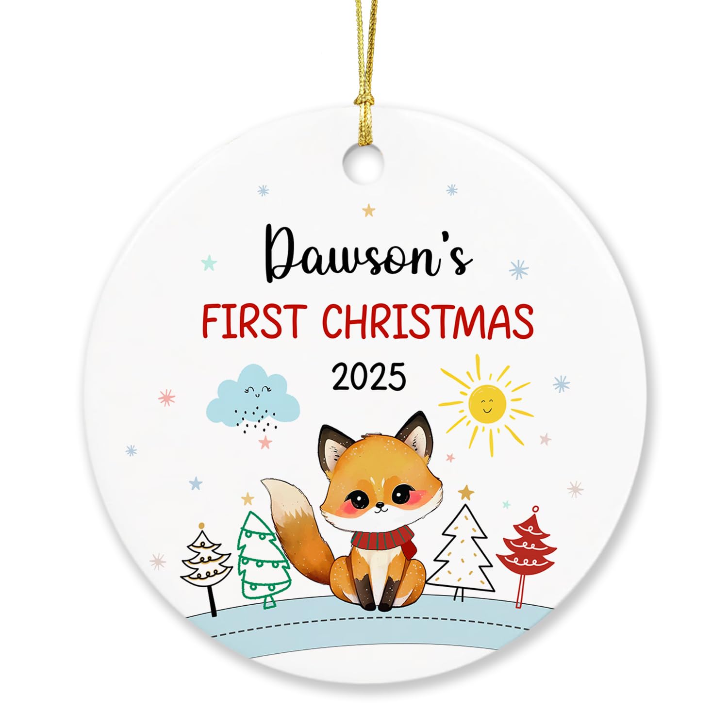 Personalized Fox Baby's First Christmas Ornament 2025 - Custom Name Keepsake Gift for Newborn Boys & Girls - Perfect for Tree Decorations & Holiday Celebrations