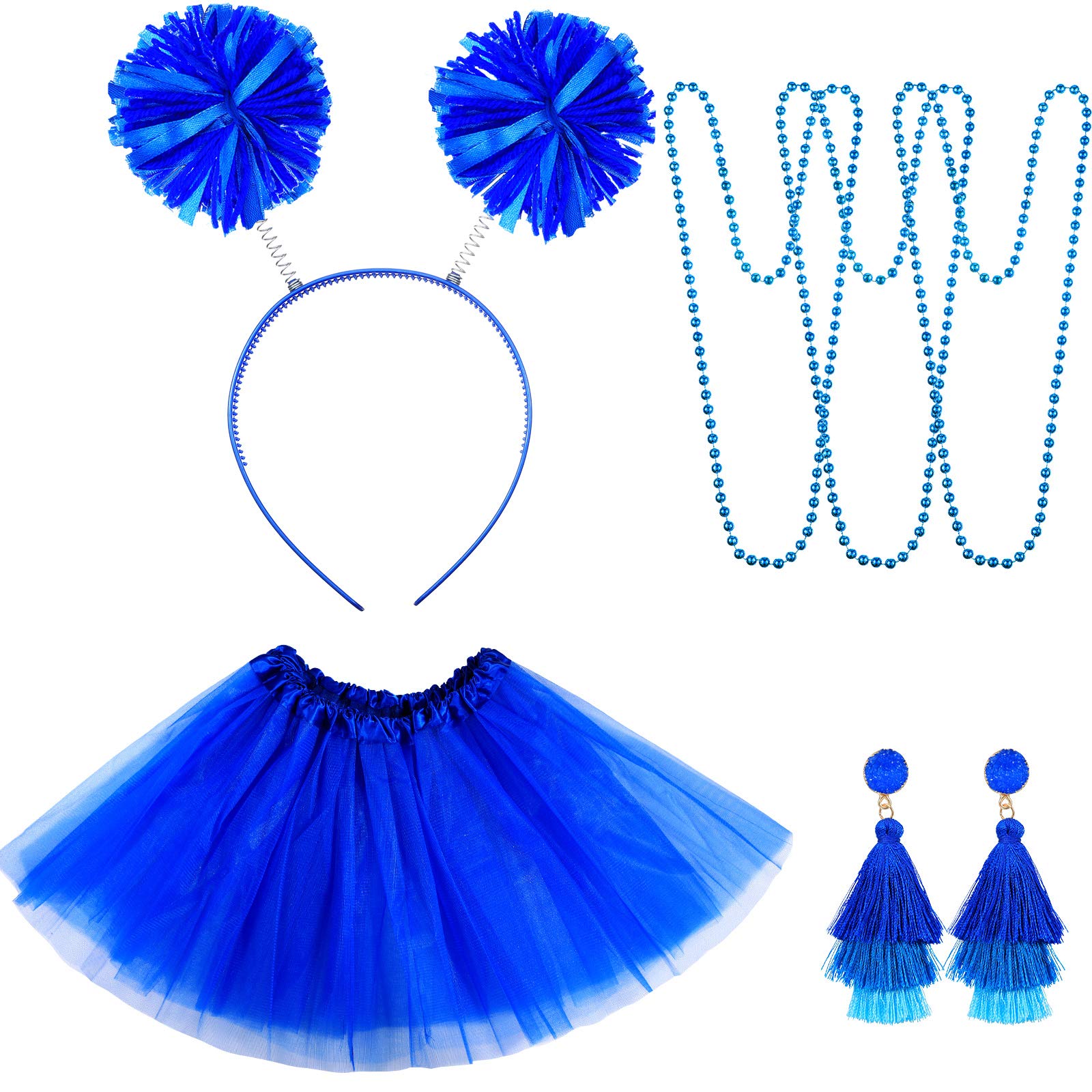 Women's Party Costume Accessories Set - Fluffy Tutu Skirt, Glitter Headband, Tassel Earrings & Beaded Necklace for Halloween, Cosplay, Birthday Celebrations & Dance Performances