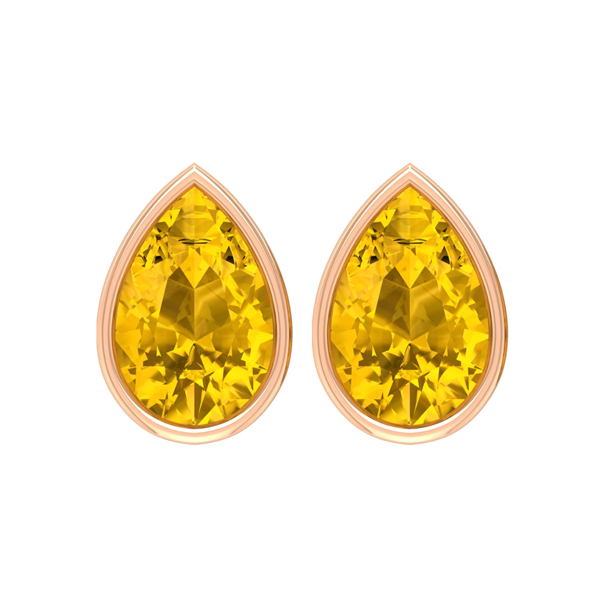 1 CT Pear Cut Yellow Sapphire Stud Earrings for Women - 14K Solid Gold Bezel Setting (AAA Quality) | Elegant Jewelry for Weddings, Parties & Everyday Wear