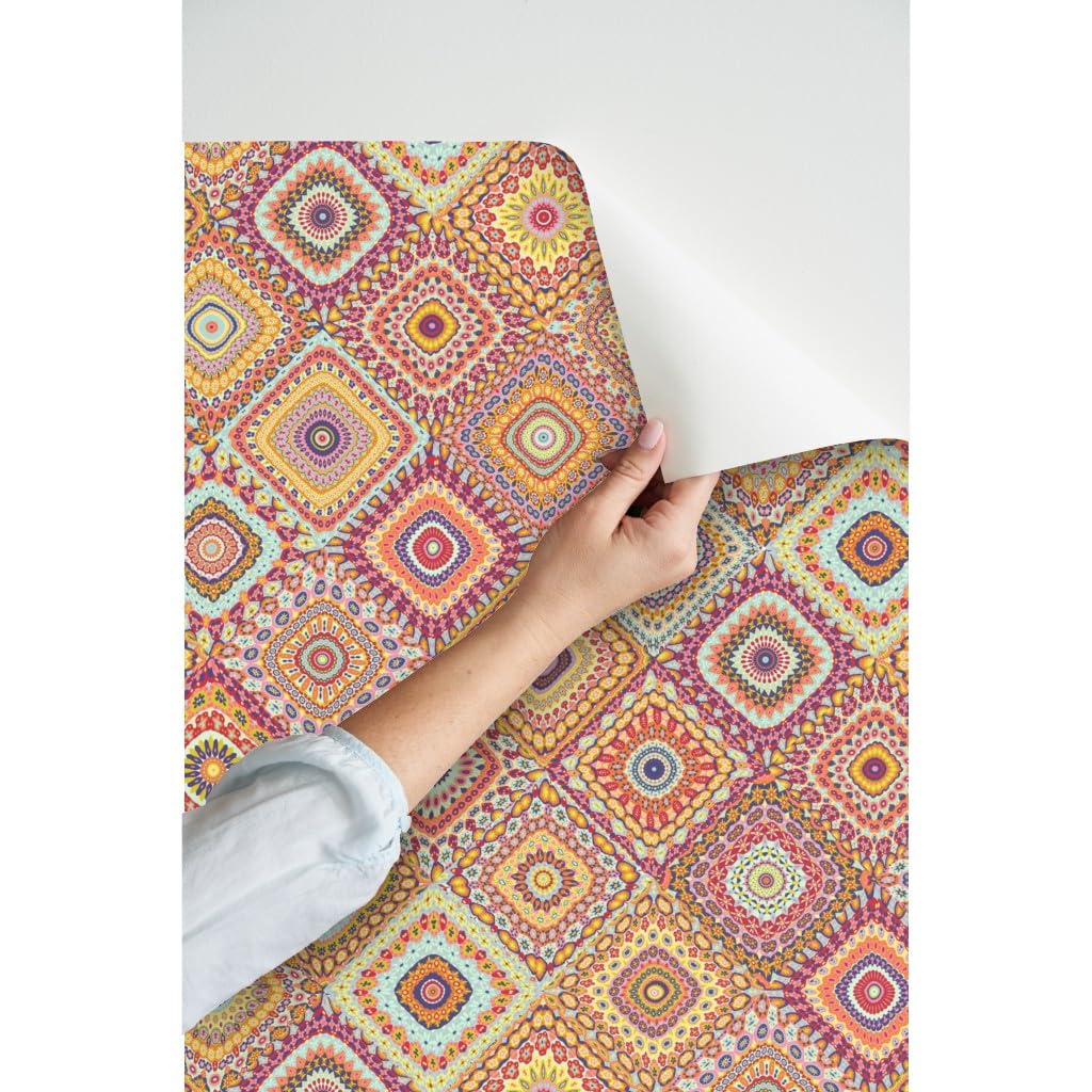 Peel & Stick Removable Wallpaper 9ft x 2ft - Spring Floral Kaleidoscope Boho Design for Bedroom, Living Room & Nursery | Easy DIY Home Decor by Spoonflower