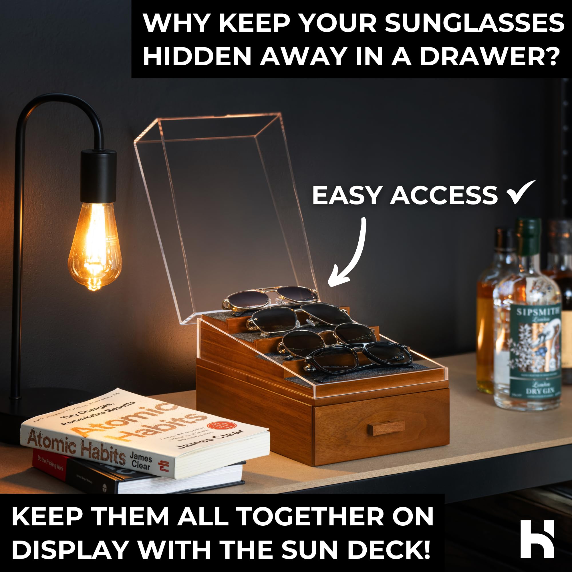 Premium Sunglasses Organizer & Display Stand by Holme & Hadfield - Stylish Sunglasses Storage for Home, Office, or Retail Display - Perfect for Organizing, Protecting, and Showcasing Your Sunglasses Collection