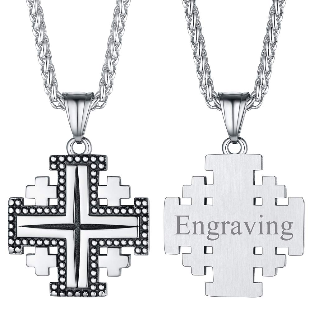 FaithHeart Jerusalem Cross Pendant Necklace - Stainless Steel & 18K Gold Plated Religious Jewelry for Men & Women - Gift Box Included - Perfect for Baptism, Confirmation & Daily Wear
