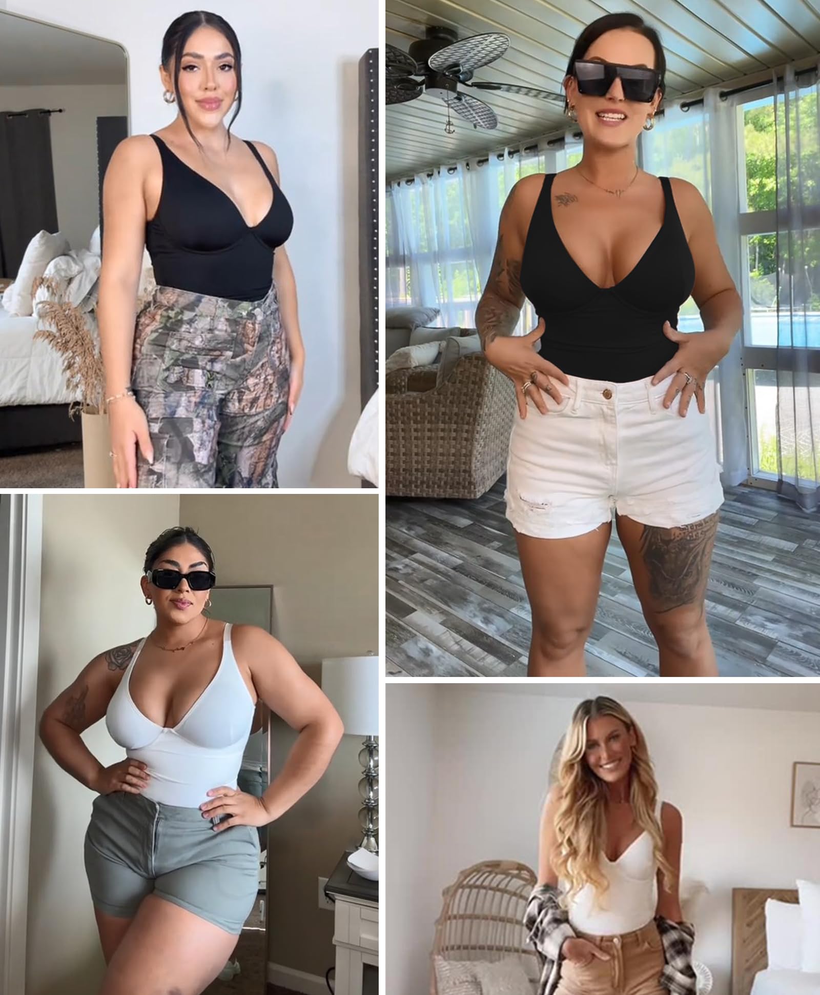 FeelinGirl Women's Tummy Control Shapewear Bodysuit - Deep V Neck Corset Body Shaper Top for Slimming & Smoothing | Perfect for Dresses, Workout & Special Occasions