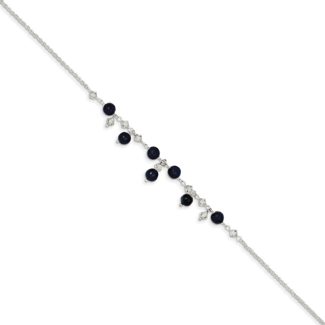 925 Sterling Silver Shadow Crystal Lapis Bracelet & Anklet Set - 9 Inch Adjustable Spring Ring Closure | Elegant Boho Jewelry for Women | Perfect for Parties, Weddings & Everyday Wear