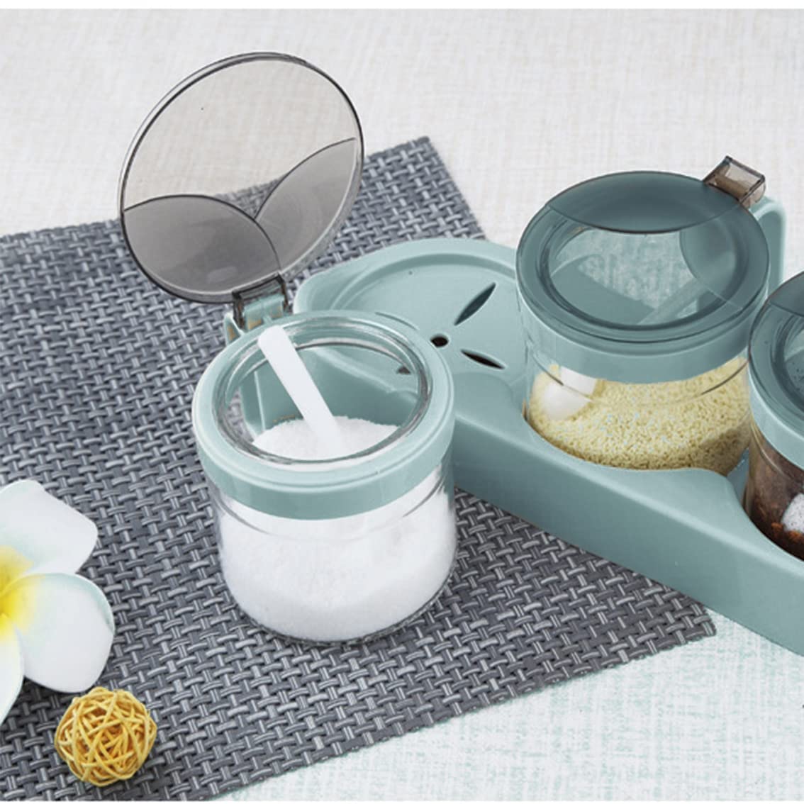 Premium Glass Spice Jar Set with Serving Spoons - 6-Piece Gourmet Seasoning Box & Condiment Cruet Bottles for Kitchen Organization | Perfect for Home Cooking, Meal Prep & Gift Giving