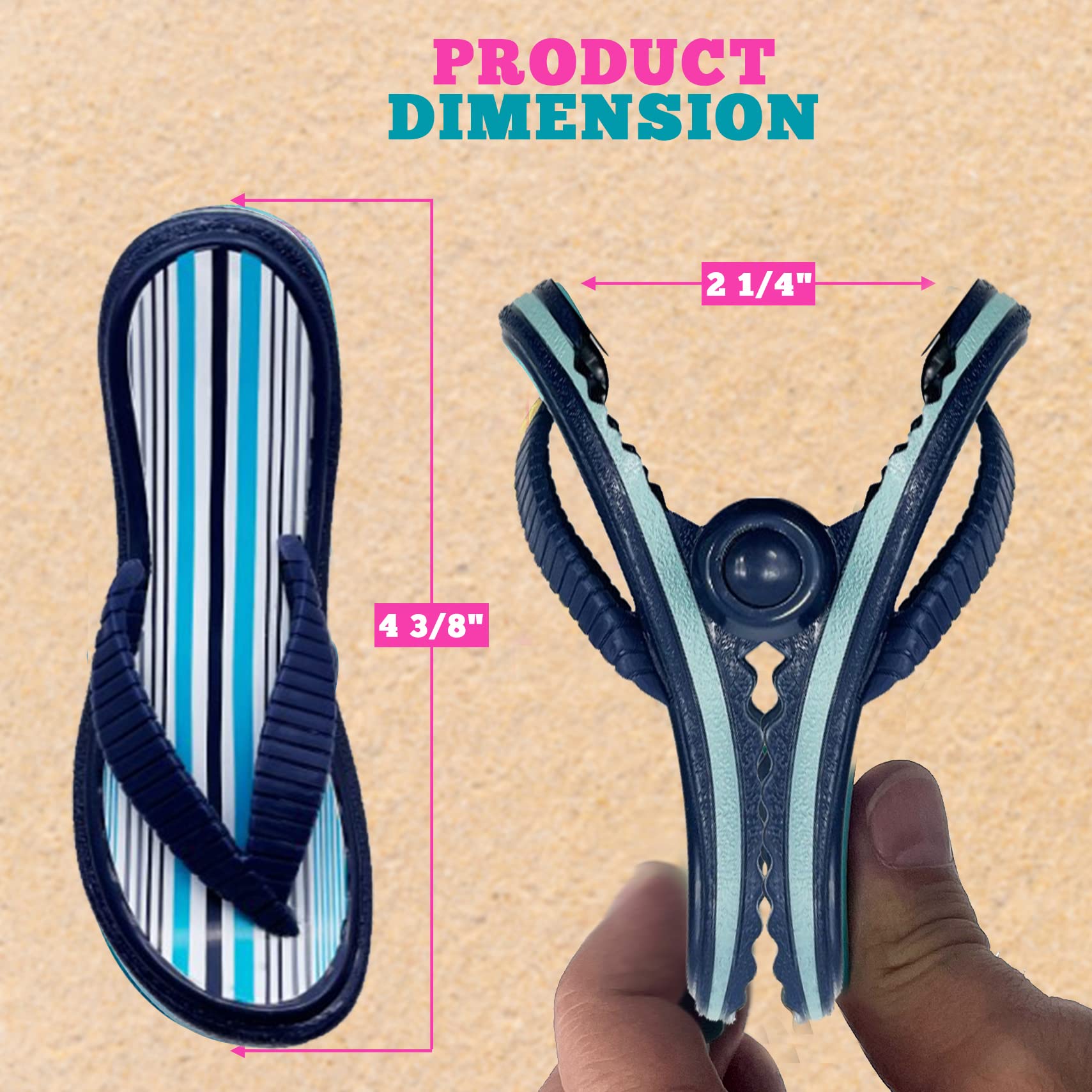 PERFORMORE 2-Pack Flip Flop Beach Towel Clips - Secure Portable Towel Holder for Chairs, Deck, Patio, Pool & Boat - Cruise & Lounge Chair Accessories with Blue Strap - Perfect for Beach, Vacation & Outdoor Relaxation