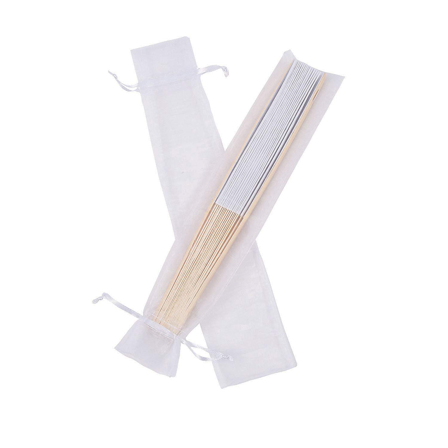 12-Pack White Organza Hand Fan Bags for Wedding Party Favors & Decorations - Elegant Fabric Gift Bags for Bridal Showers, Baby Showers, and Special Events