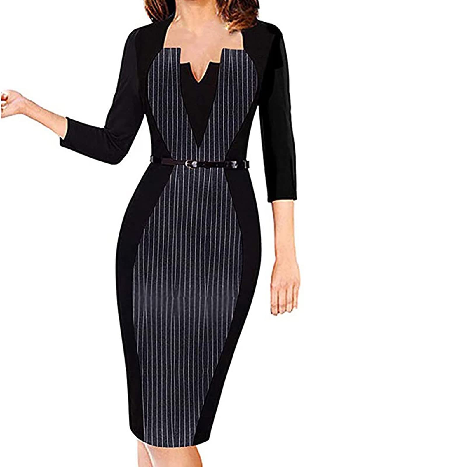 Elegant Square Collar Patchwork Church Dress for Women - Knee-Length Pencil Dress for Business & Formal Occasions | Perfect for Church, Weddings, Office & Special Events