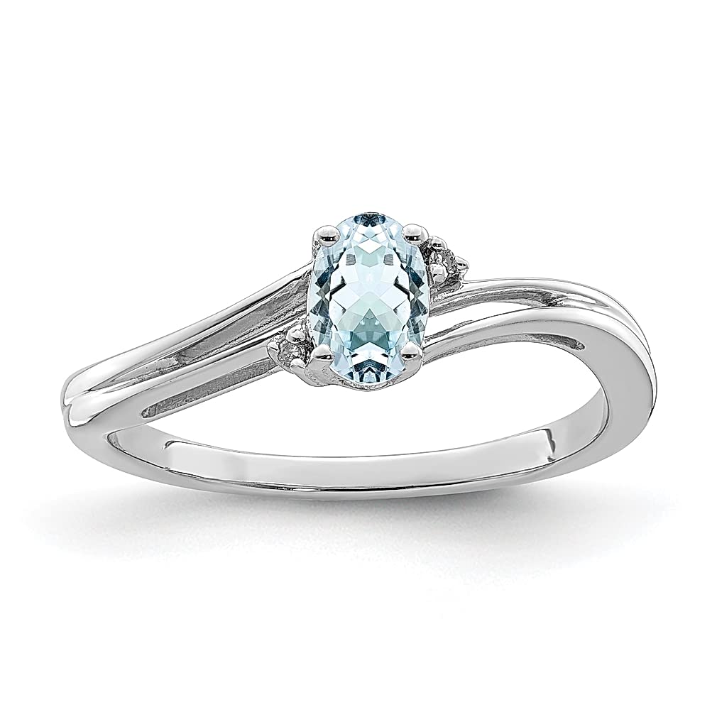 925 Sterling Silver Diamond & Blue Aquamarine Oval Band Ring - Elegant Gemstone Jewelry for Women | Perfect Anniversary, Birthday & Valentine's Day Gift | Everyday Wear & Special Occasions