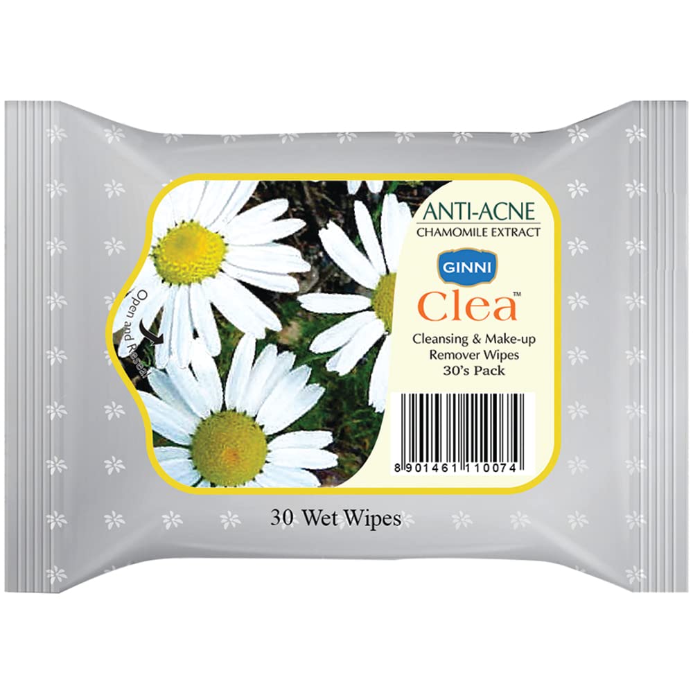 GINNI CLEA Facial Cleansing Wipes - Makeup Remover & Moisturizing Wet Wipes for Acne-Prone Skin (150 Count) | Gentle Daily Face Cleanser for Travel, Gym & On-The-Go Skincare