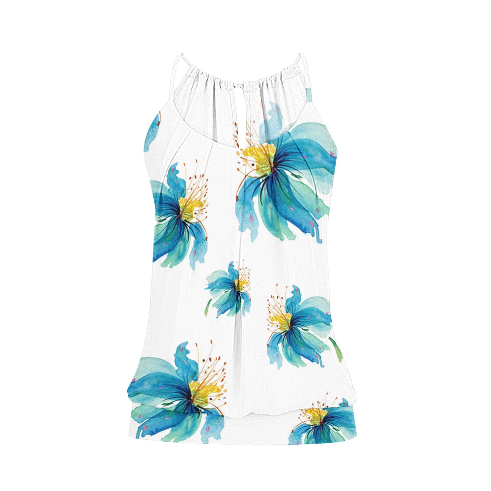 Women's Summer Casual Tank Tops - Adjustable Spaghetti Strap Camisole with Sunflower Print, Sleeveless Pleated Cami Top for Beach, Vacation & Everyday Wear