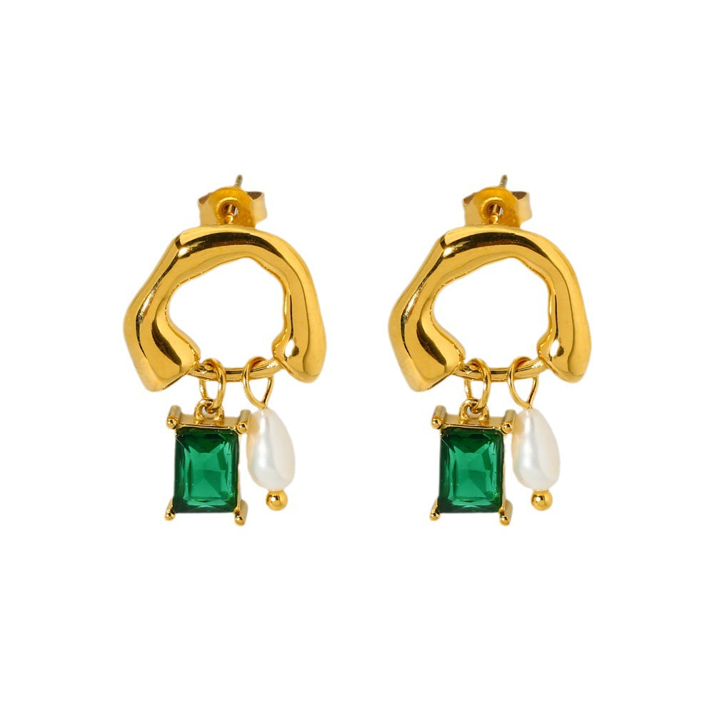 18K Gold Pearl Baguette Huggie Hoop Earrings for Women | Elegant Dainty Pearl Stud Earrings | Perfect for Weddings, Parties & Everyday Wear (JDE251)