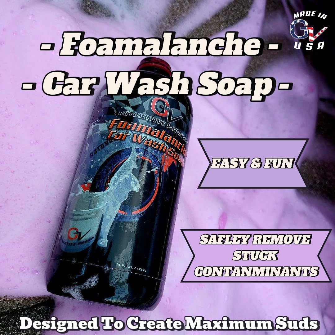 GV Automotive Foamalanche 16 oz Car Wash Soap - High Foam Formula for Foam Guns, Foam Cannons & Pressure Washers - Perfect for Deep Cleaning & Detailing