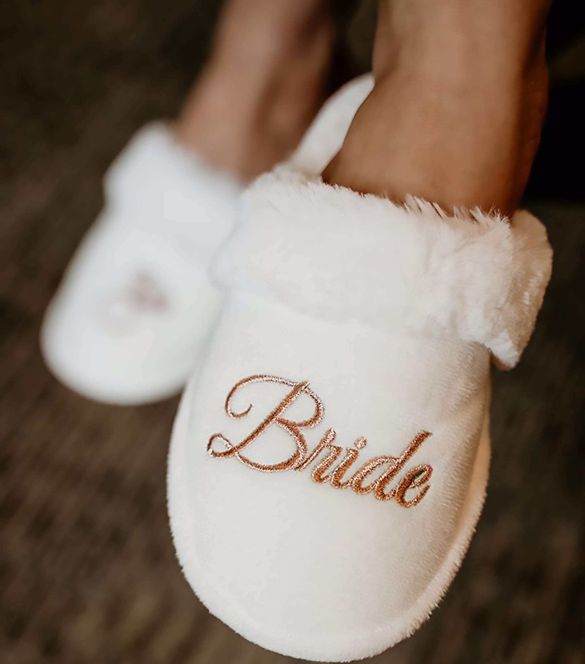 Bride and Bridesmaid Slippers - Soft Fluffy House Slippers for Women | Wedding Shoes for Bride, Bridal Flats, Wifey Slippers | Perfect Bridesmaid Gifts and Proposal Box | Ideal for Wedding Parties, Bachelorette Getaways and Cozy Home Use