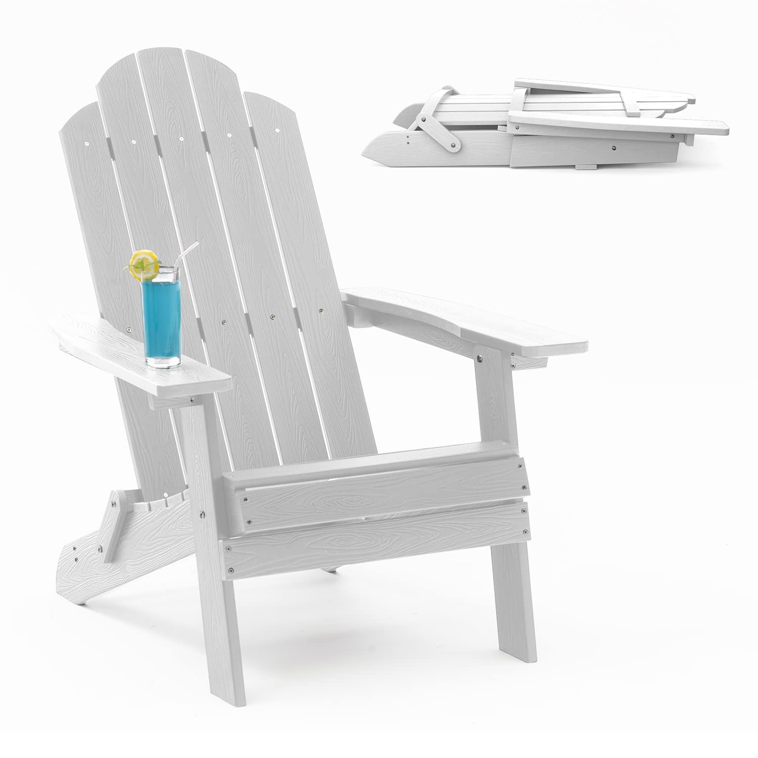 MXIMU Folding Adirondack Chair - White Plastic Outdoor Lounge Chair for Backyard, Deck, Garden, Camping & Fire Pit - Comfortable Lawn Seating for Relaxation & Outdoor Gatherings