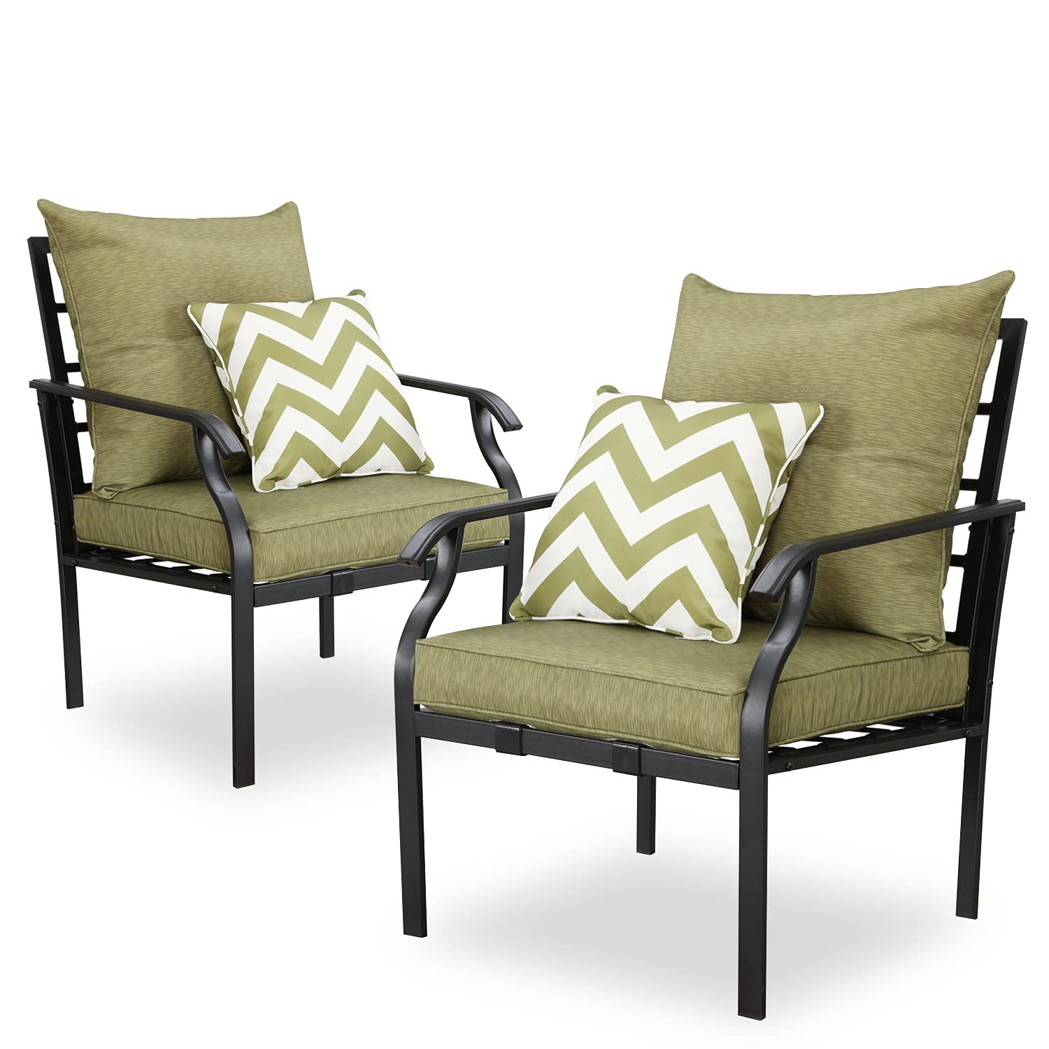 PatioFestival 2-Piece Outdoor Dining Chair Set - All-Weather Metal Frame with Thick Cushions & Pillows (Green) - Perfect for Backyard, Garden, Poolside & Patio Relaxation