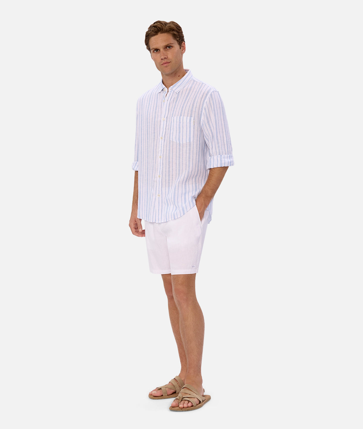Francesco Linen Long Sleeve Shirt for Men - Breathable Off White & Light Blue Button Down Shirt - Perfect for Casual Wear, Office & Summer Outfits