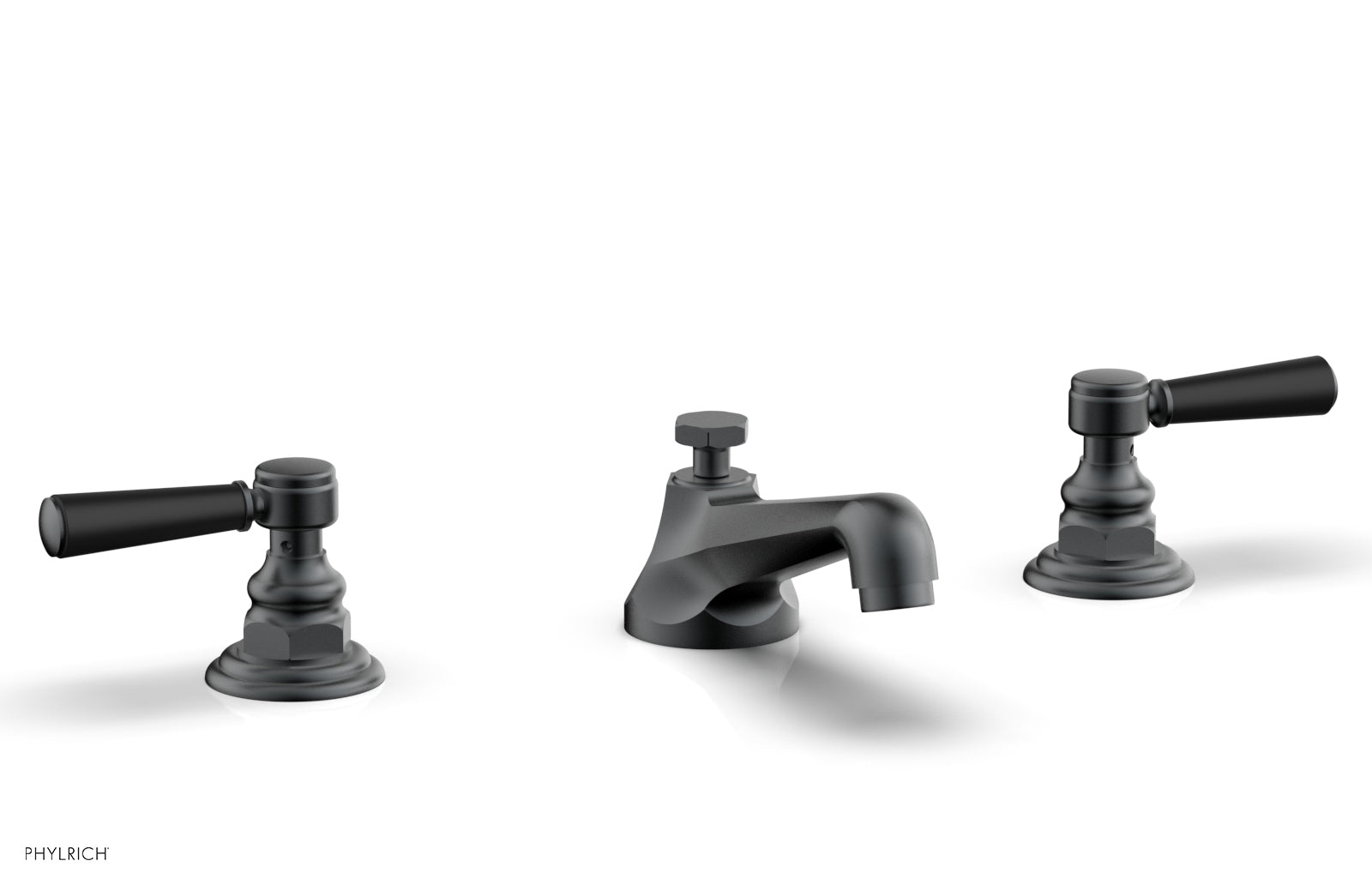 HEX TRADITIONAL Widespread Bathroom Faucet - Satin Black Finish with Lever Handles (Model 500-02) - Perfect for Modern Vanities and Powder Rooms