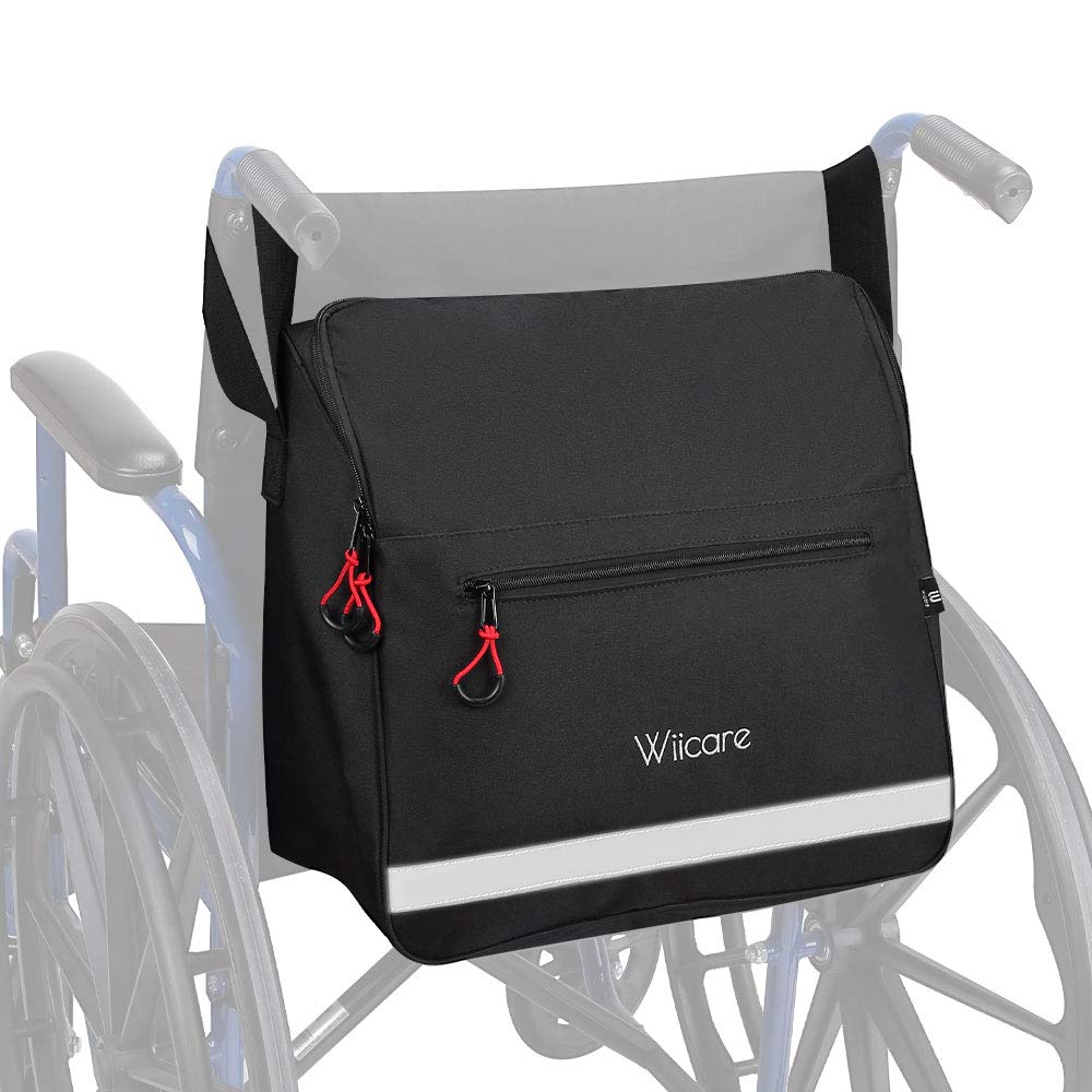 ISSYAUTO Wheelchair Backpack - Large Storage Pouch with Inner Cup Holder for Wheelchair Users | Durable Hanging Bag for Daily Essentials, Travel & Outdoor Activities (Black)