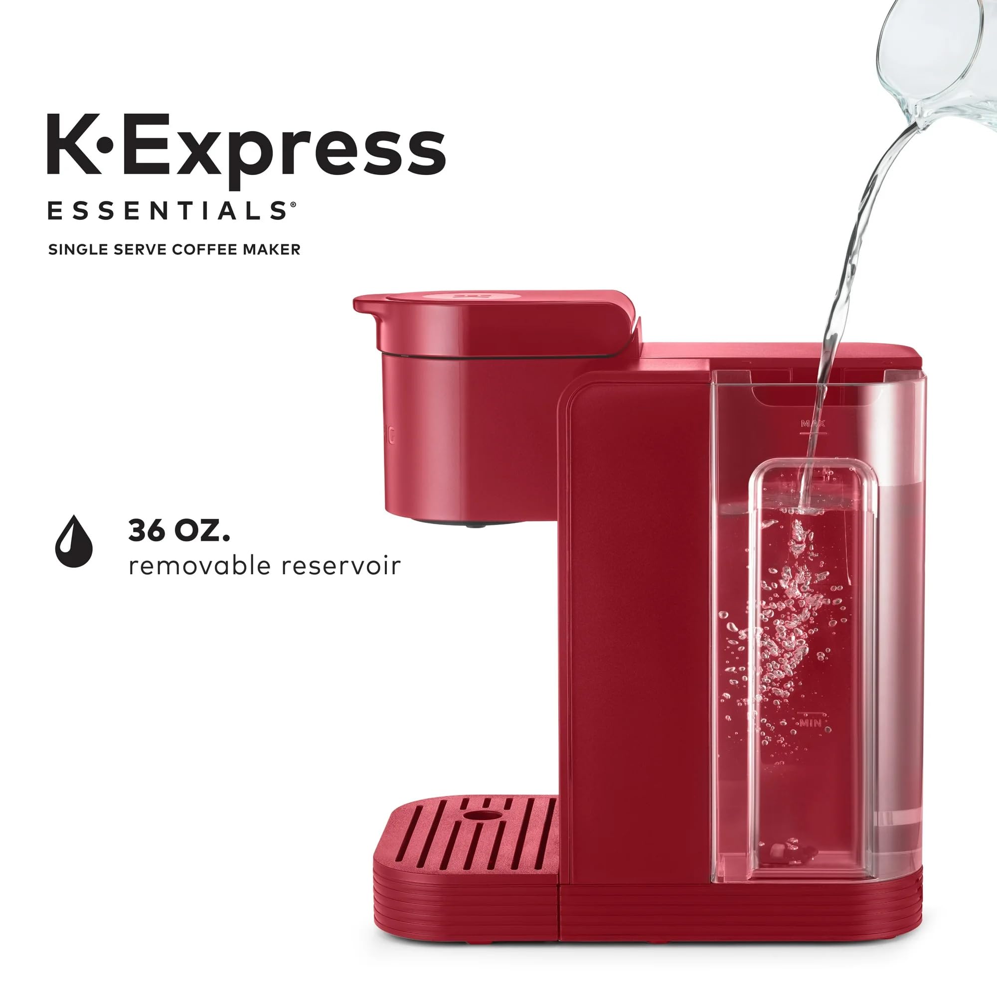 K-Express Essentials Single Serve Coffee Maker - Compact K-Cup Pod Machine with 36oz Water Reservoir, Fast Brewing & Travel Mug Compatible | Perfect for Small Kitchens, Offices, Dorms & Travel (Red)