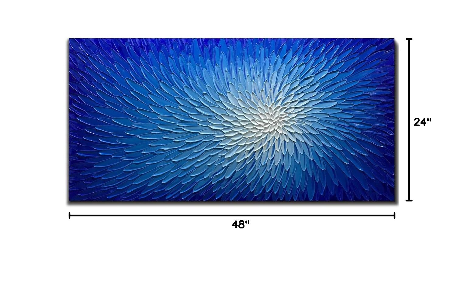 24x48 Inch Hand Painted Modern Blue White Flower Oil Painting - Wood Framed Abstract Wall Art Decor - Textured Acrylic Canvas for Living Room, Bedroom & Office