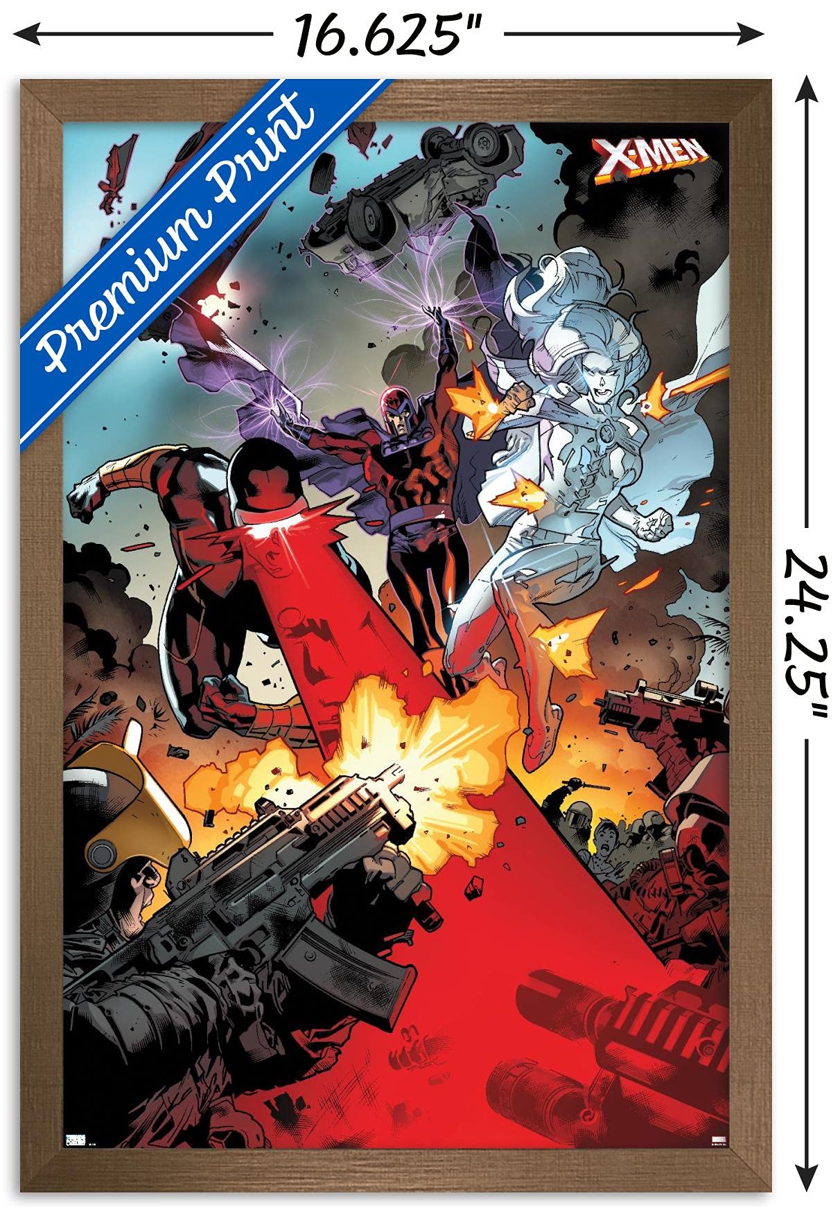 Marvel X-Men Comics Wall Poster - Cyclops, Magneto & Emma Frost Art Print, 22.4x14.7 Inches, Bronze Frame | Premium Superhero Decor for Home, Office & Game Room