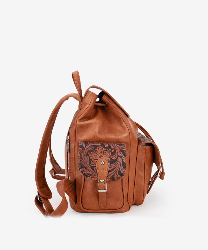 Wrangler Floral Tooled Concealed Carry Backpack for Women & Men - Tactical EDC Hiking Daypack with Hidden Gun Pocket - Perfect for Outdoor Adventures, Travel & Everyday Use