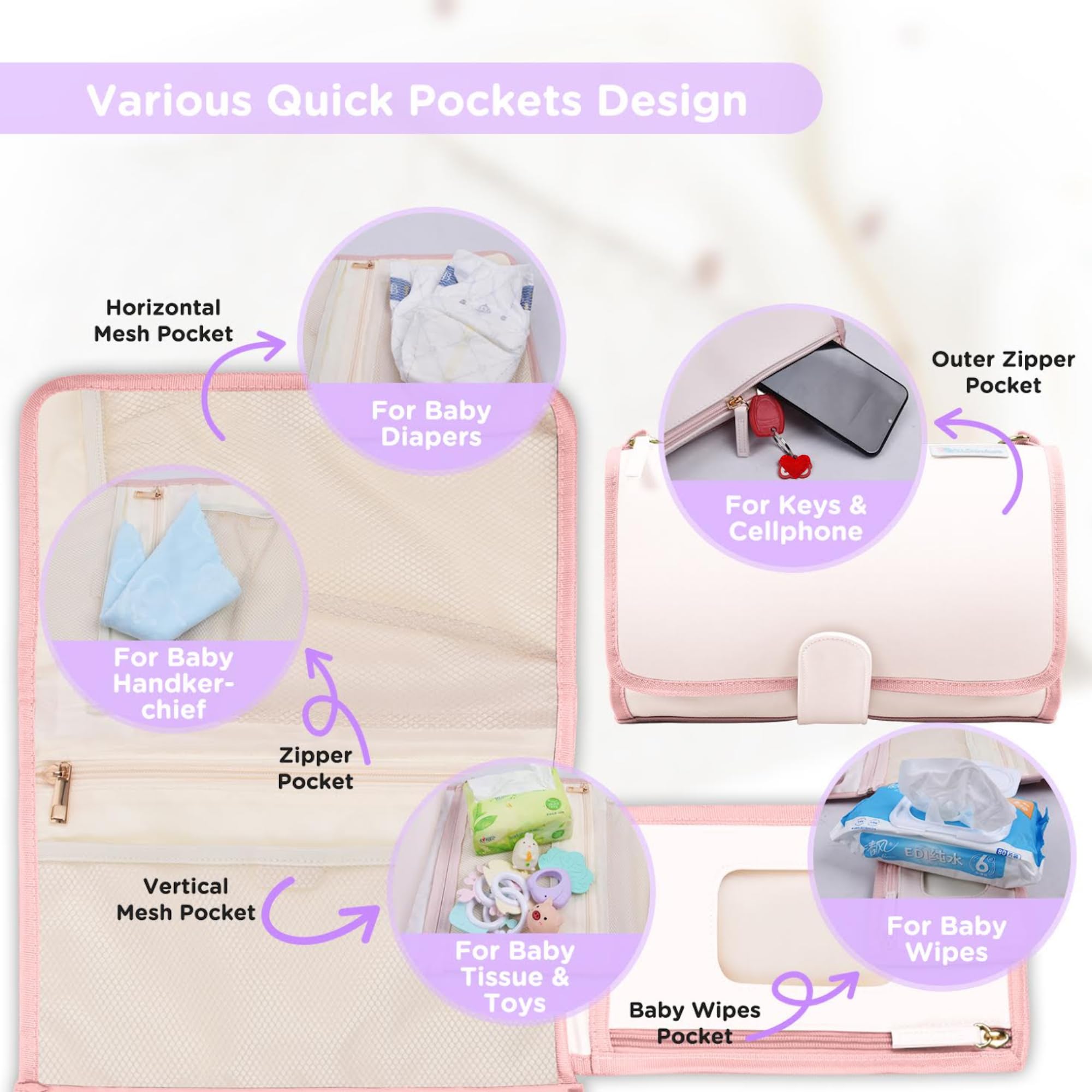 Portable Baby Diaper Changing Pad - Waterproof Travel Changing Mat for Newborns & Infants | Ideal for Nursery, Car, Stroller & On-the-Go Parents | Perfect Baby Shower Gift (Strawberries & Cream Design)