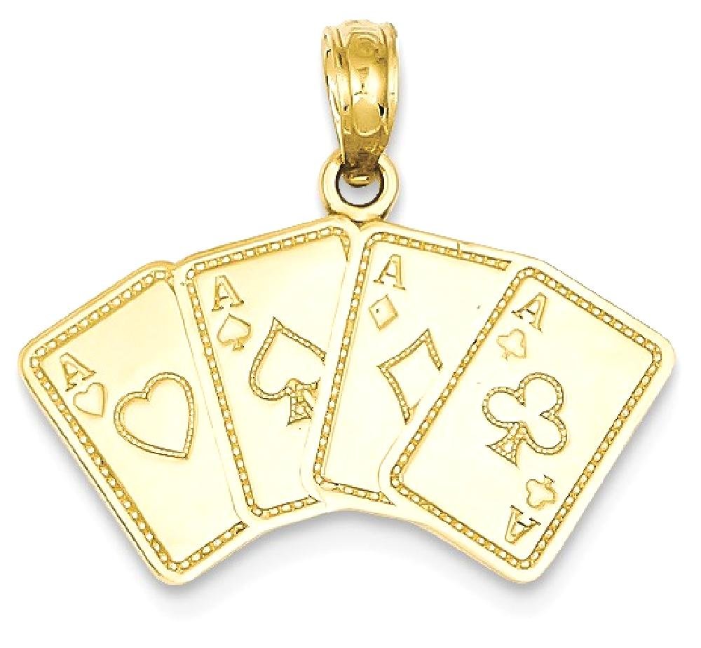 14K Solid Yellow Gold Aces Poker Necklace - Playing Cards Suit Pendant Charm for Gambling & Good Luck Jewelry | Perfect for Casino Nights, Poker Parties & Gifts for Card Game Lovers